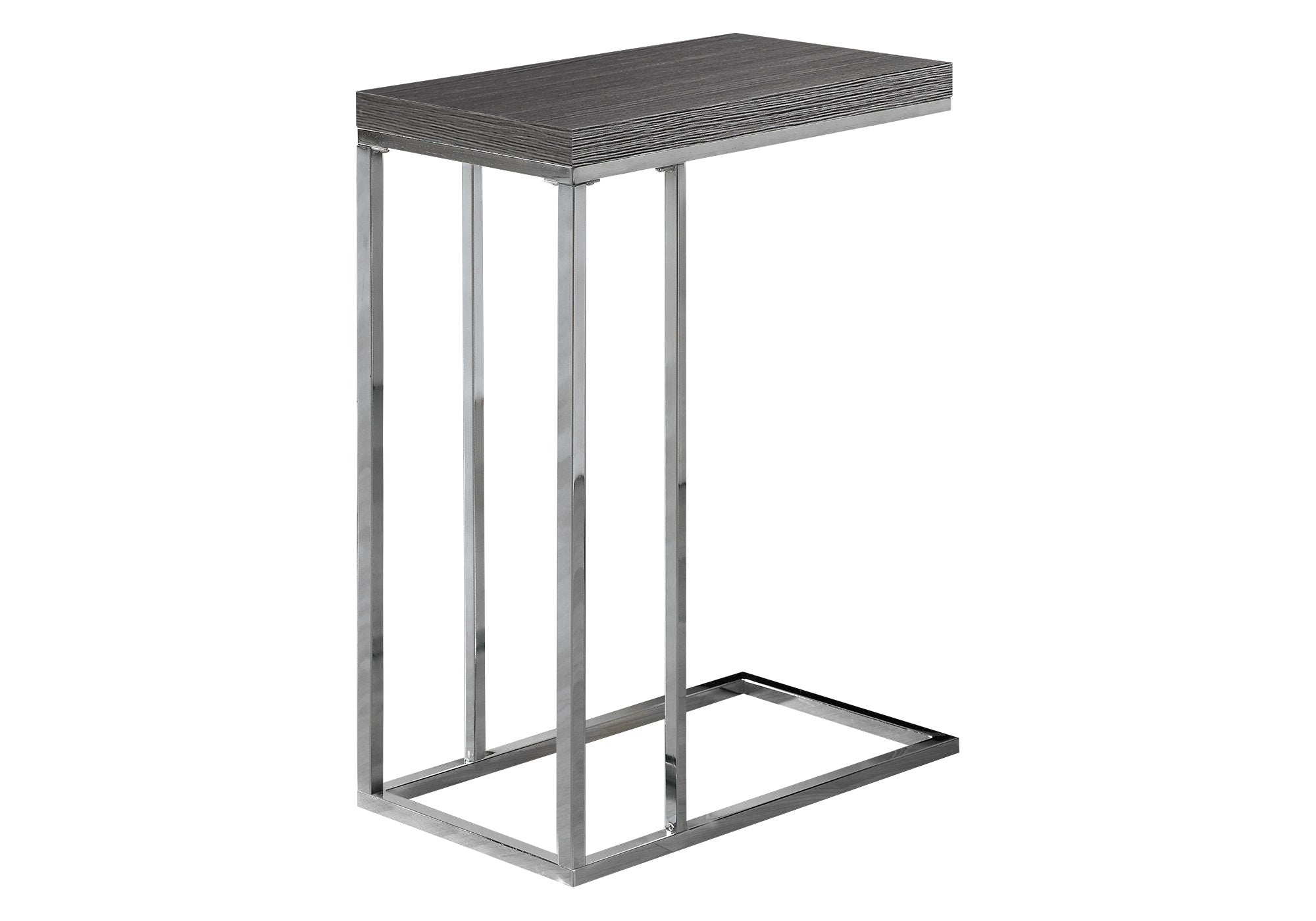Accent Table, C-Shaped, End, Side, Snack, Living Room, Bedroom, Metal, Laminate, Grey, Chrome, Contemporary, Modern