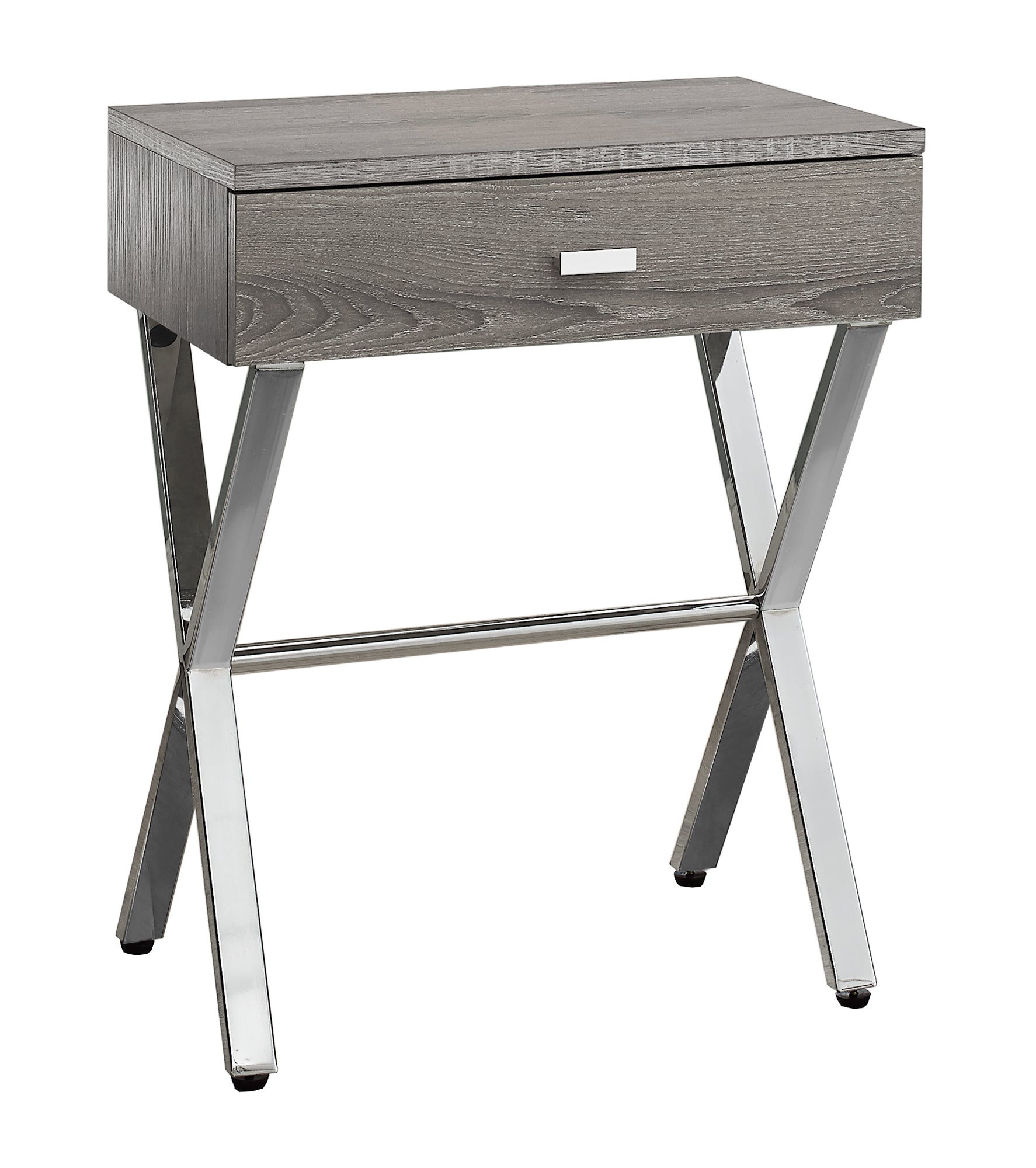 Accent Table, Side, End, Nightstand, Lamp, Storage Drawer, Living Room, Bedroom, Metal, Laminate, Brown, Chrome, Contemporary, Modern