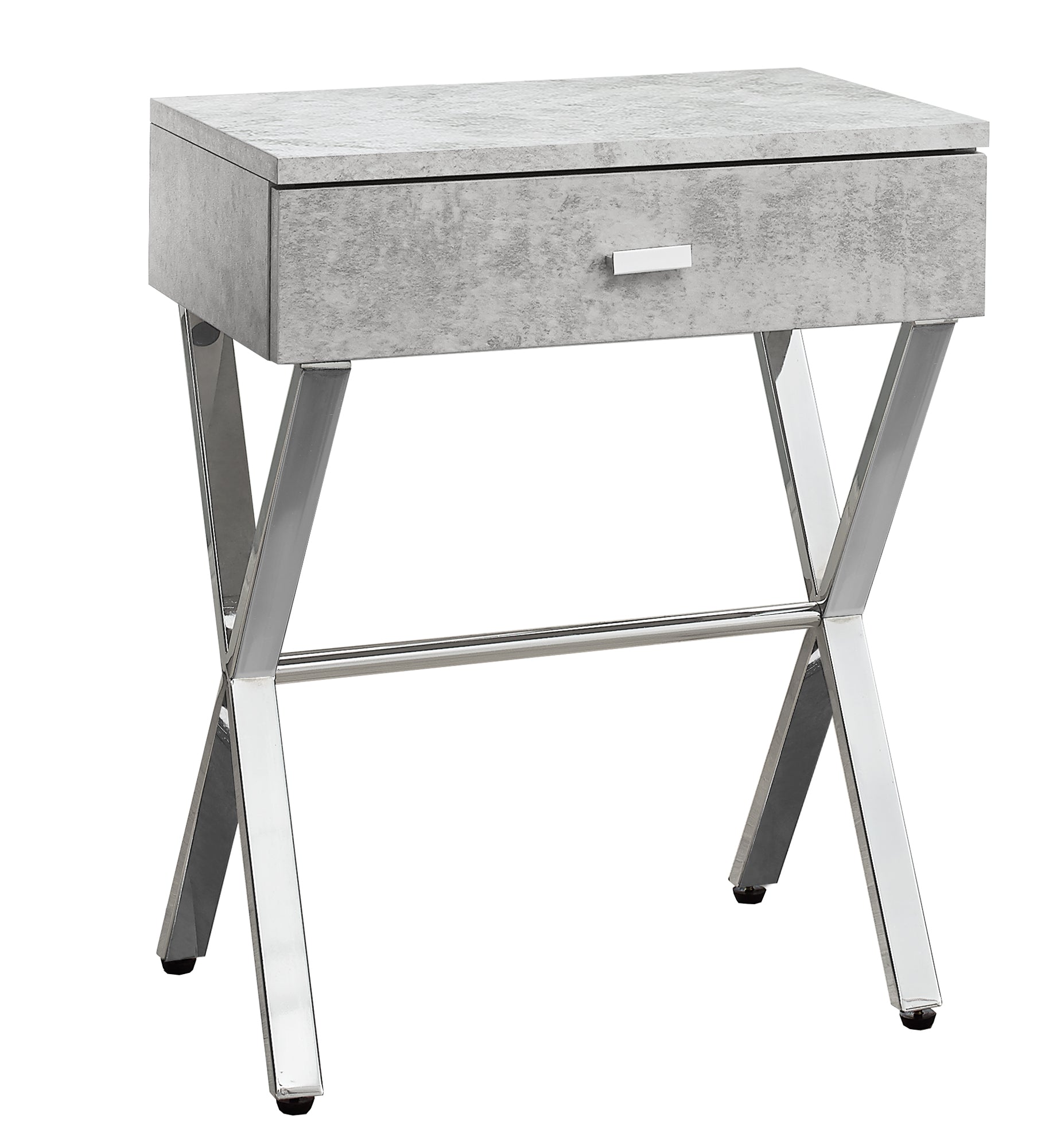 Accent Table, Side, End, Nightstand, Lamp, Storage Drawer, Living Room, Bedroom, Metal, Laminate, Grey, Chrome, Contemporary, Modern