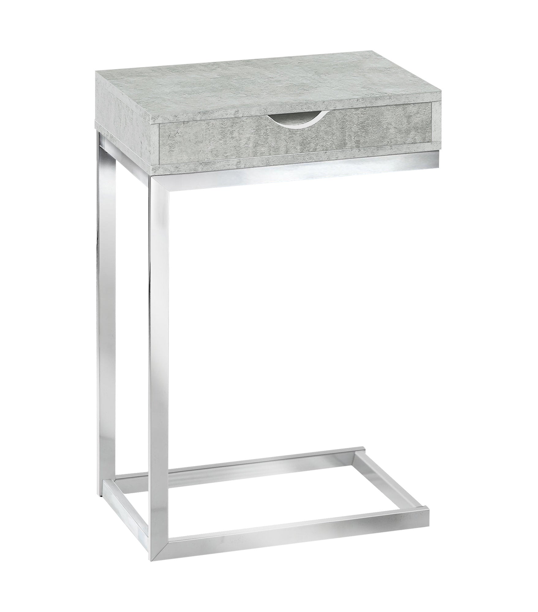 Accent Table, C-Shaped, End, Side, Snack, Storage Drawer, Living Room, Bedroom, Metal, Laminate, Grey, Chrome, Contemporary, Modern