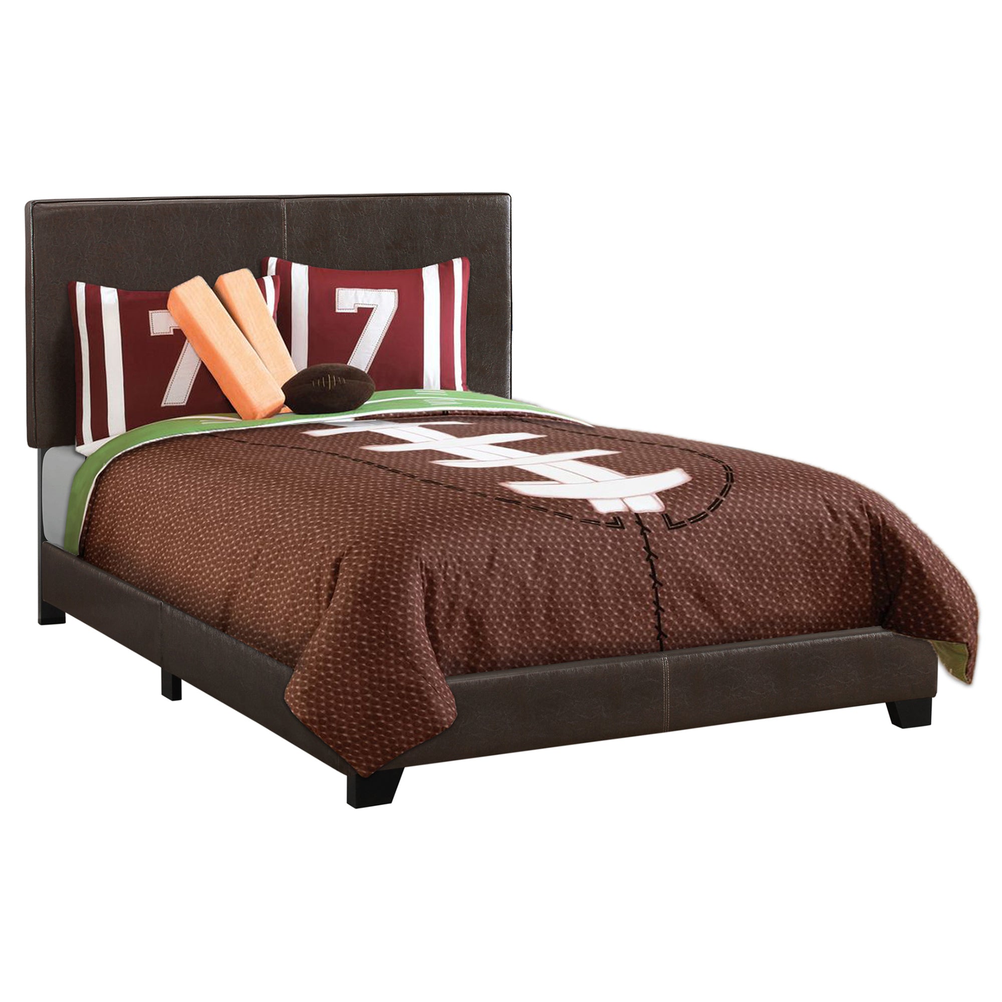 Bed, Full Size, Platform, Bedroom, Frame, Upholstered, Pu Leather Look, Wood Legs, Brown, Transitional