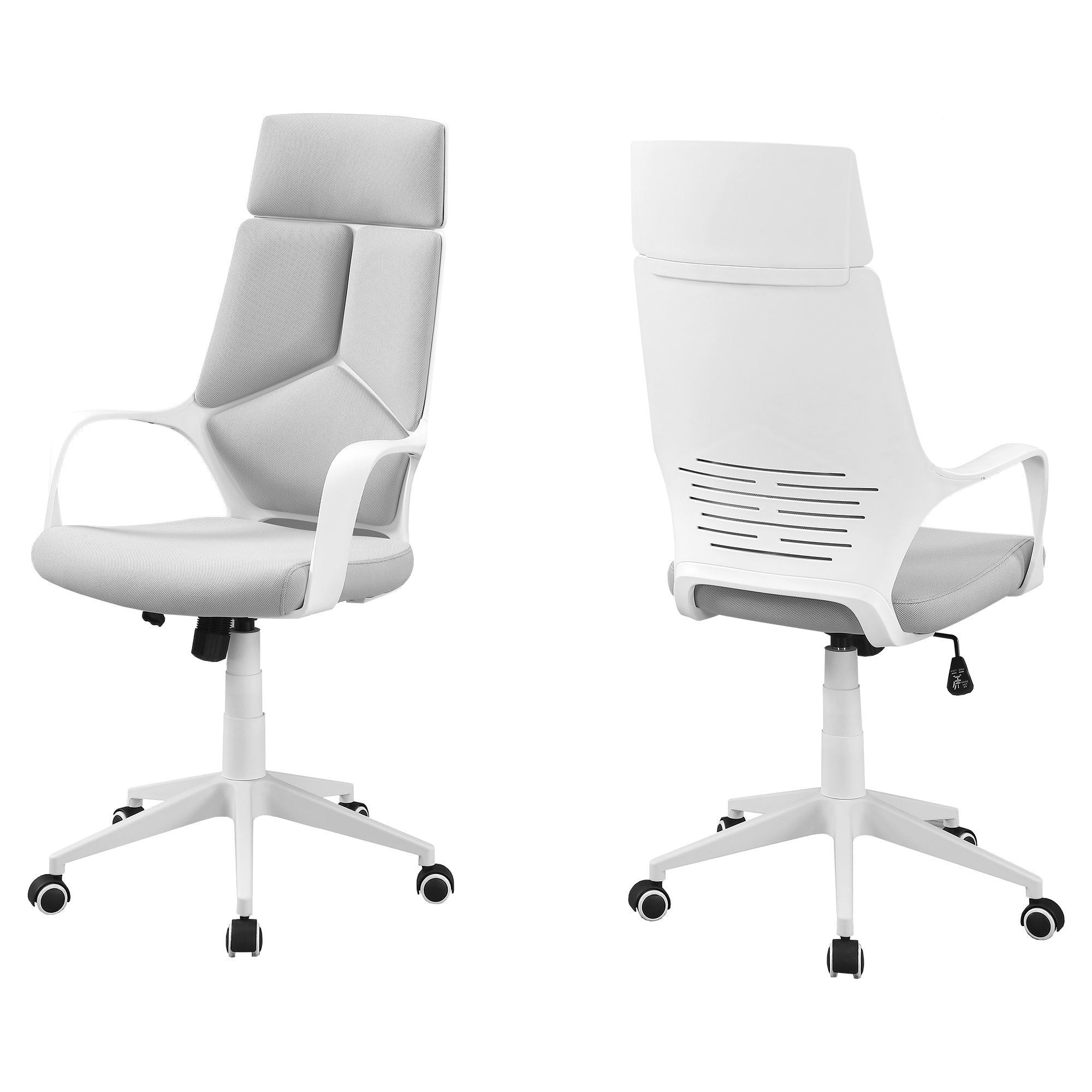 Office Chair, Adjustable Height, Swivel, Ergonomic, Armrests, Computer Desk, Work, Metal, Fabric, White, Grey, Contemporary, Modern