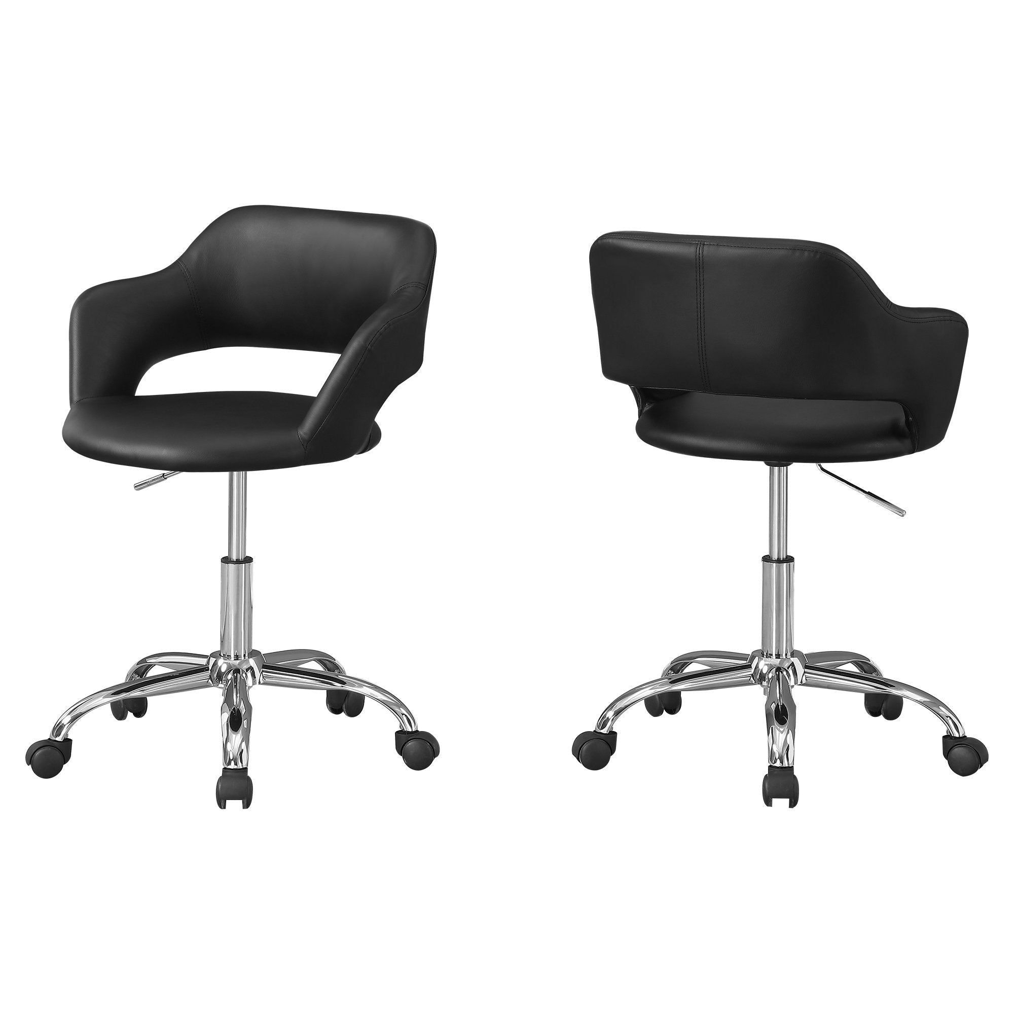 Office Chair, Adjustable Height, Swivel, Ergonomic, Armrests, Computer Desk, Work, Metal, Pu Leather Look, Black, Chrome, Contemporary, Modern