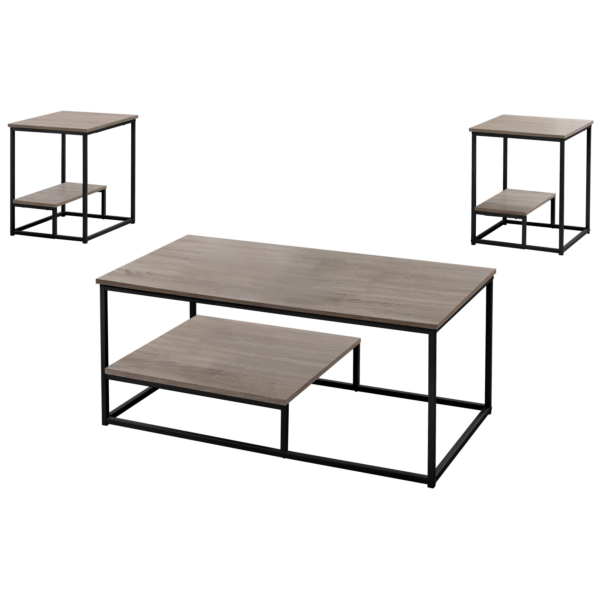 Table Set, 3Pcs Set, Coffee, End, Side, Accent, Living Room, Metal, Laminate, Brown, Black, Contemporary, Modern