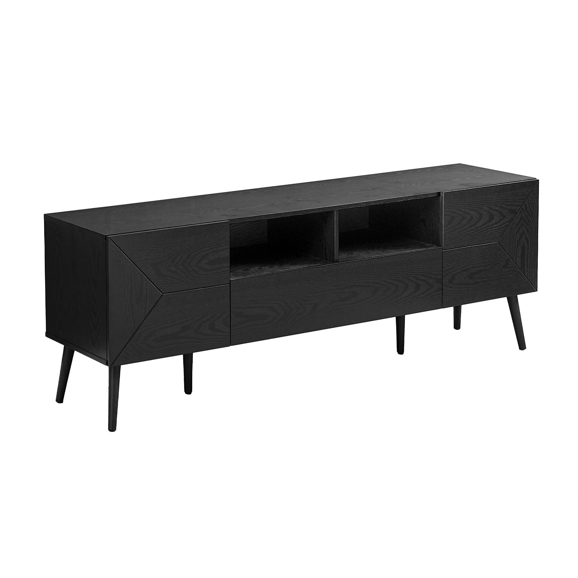 Tv Stand, 72 Inch, Console, Media Entertainment Center, Storage Drawer, Black Laminate, Mid Century, Modern