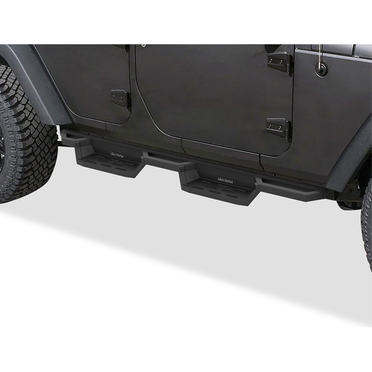 2007-2018 Jeep Wrangler Jk 4Dr (Factory Sidesteps Or Rock Rails Have To Be Removed) 6061 Aircraft Aluminum Alloy Matte Black Finishing Square Tube Drop Style