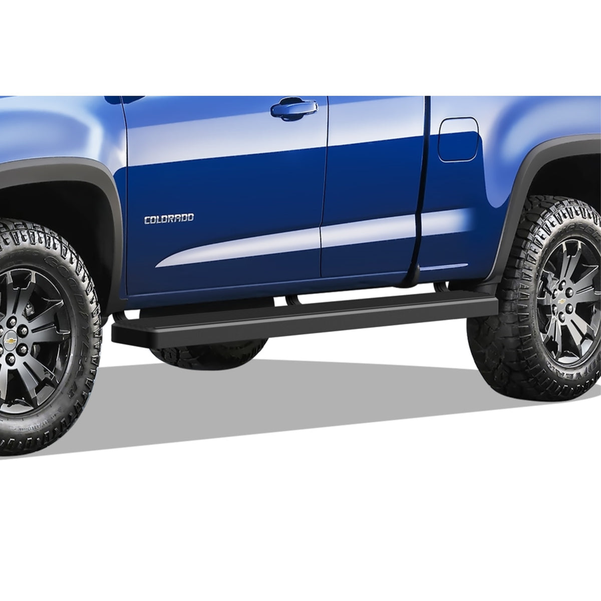 2015-2022 Chevy Colorado Extended Cab\ 2015-2022 Gmc Canyon Extended Cab 6 Ft Bed Stainless Steel With 6061 Aluminum Step Pad Black Finish 5-Inch Wheel To Wheel Side Step Istep W2W 5 Inch Ss
