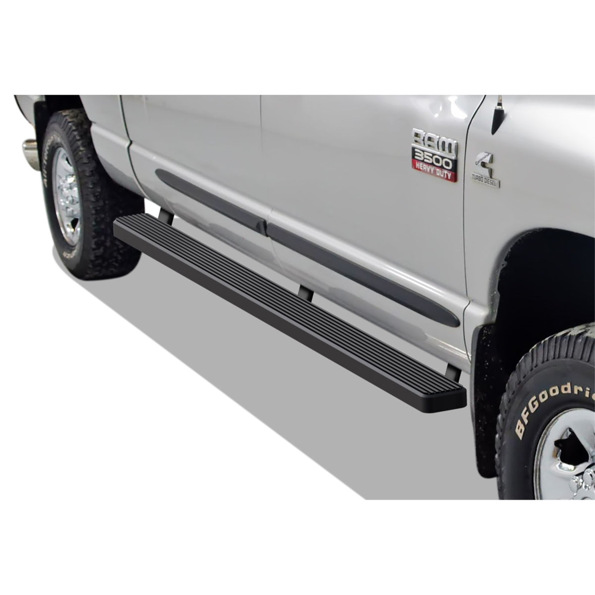 2009-2018 Dodge Ram 1500 Crew Cab (Incl. 2019-2022 Ram 1500 Classic)\ 2010-2022 Dodge Ram 2500/3500/4500/5500 Crew Cab (Excl. Chassis Cab Diesel Models) Stainless Steel With 6061 Aluminum Step Pad Black Finish 5-Inch Door To Door Side Step Istep 5 Inch Ss
