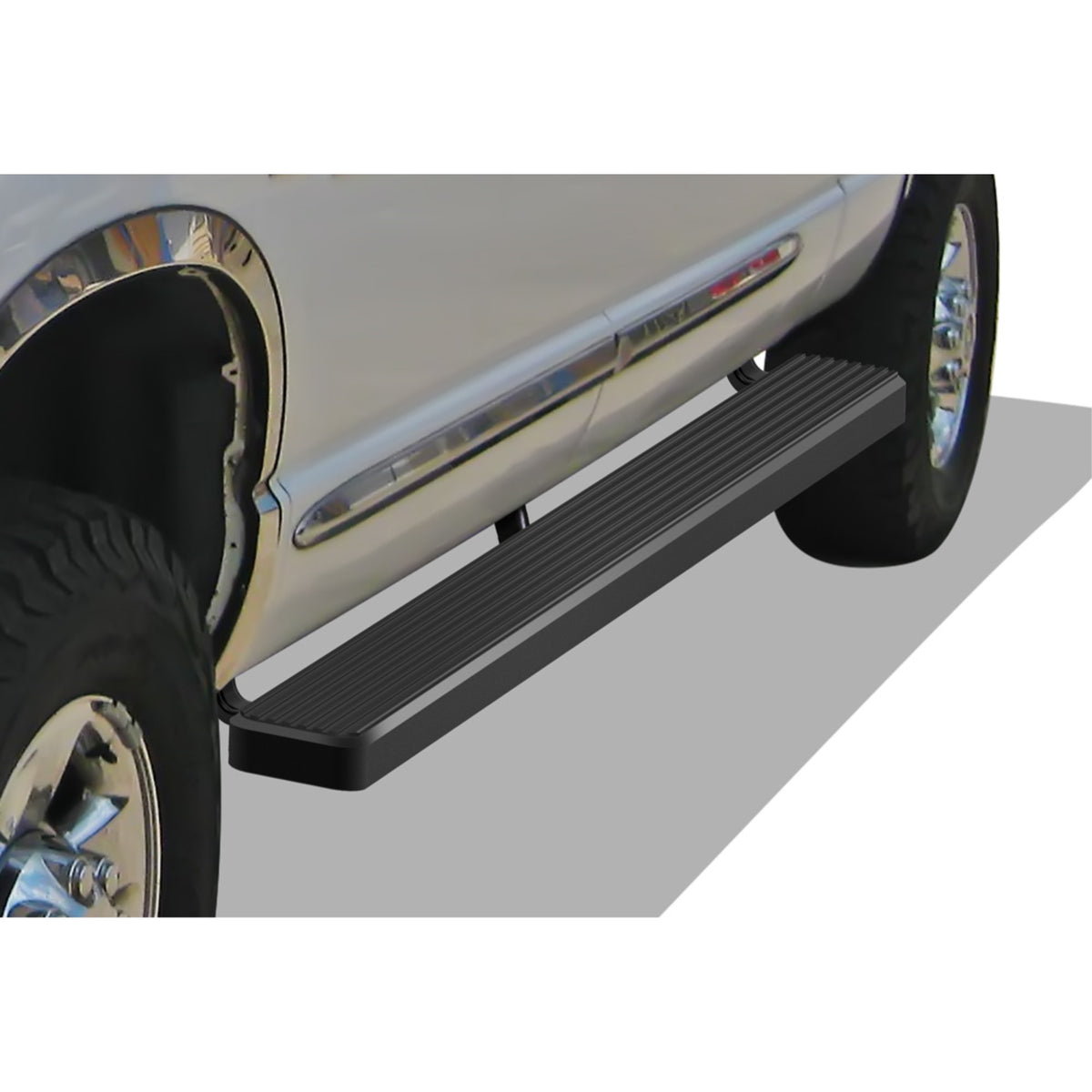 2006-2008 Dodge Ram 1500 Mega Cab \  2006-2009 Dodge Ram 2500/3500 Mega Cab Stainless Steel With 6061 Aluminum Step Pad Black Finish 5-Inch Door To Door Side Step Istep 5 Inch Ss