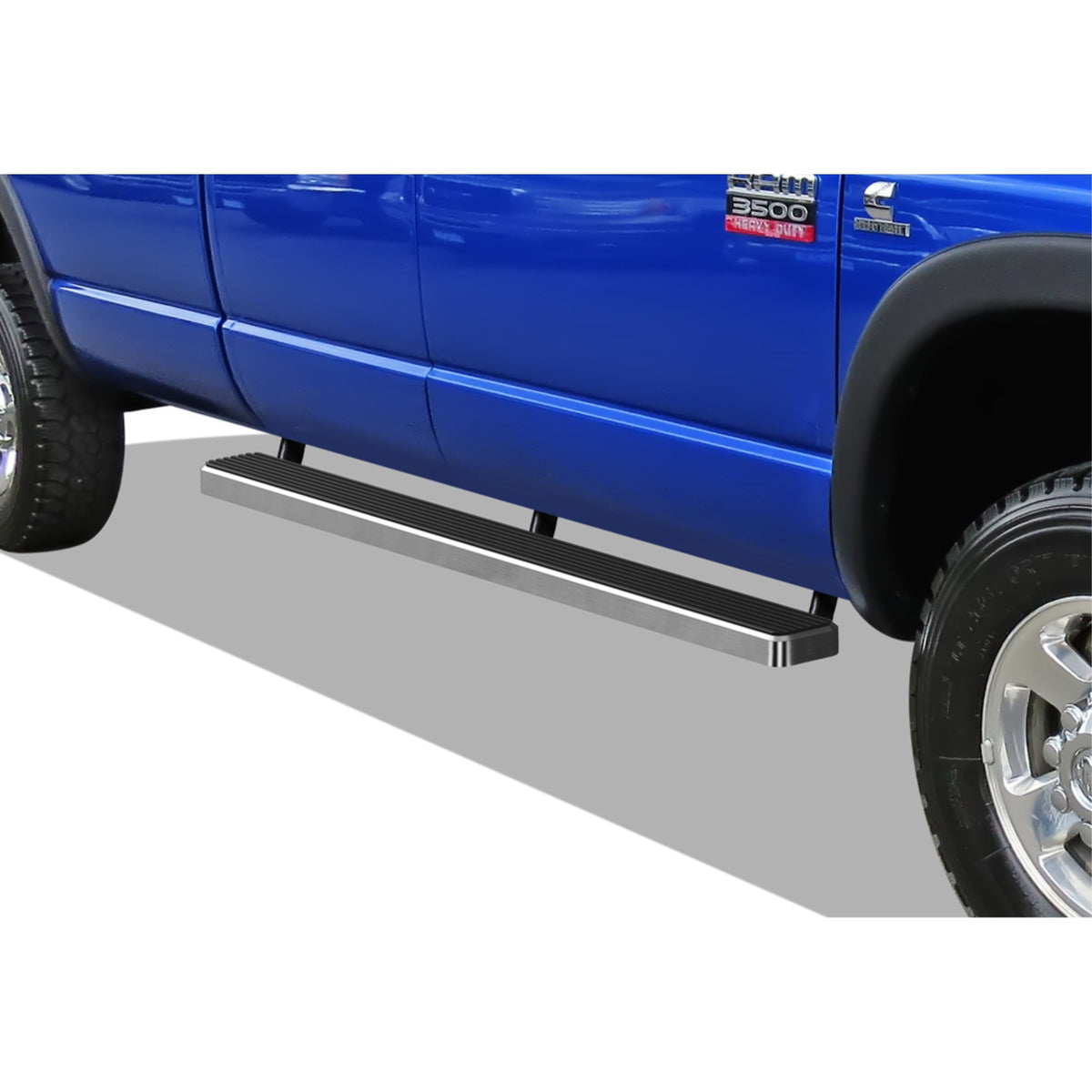 2002-2008 Dodge Ram 1500 Quad Cab\ 2003-2009 Dodge Ram 2500/3500 Quad Cab Stainless Steel With 6061 Aluminum Step Pad Hairline Finish 5-Inch Door To Door Side Step Istep 5 Inch Ss