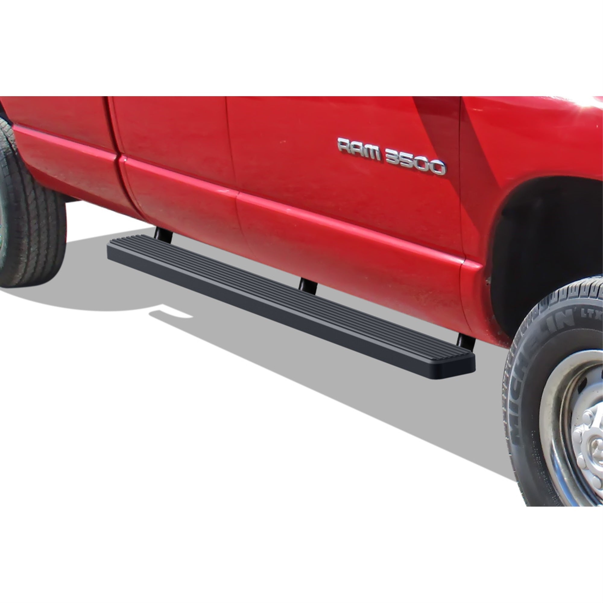 2002-2008 Dodge Ram 1500 Quad Cab\ 2003-2009 Dodge Ram 2500/3500 Quad Cab Stainless Steel With 6061 Aluminum Step Pad Black Finish 5-Inch Door To Door Side Step Istep 5 Inch Ss