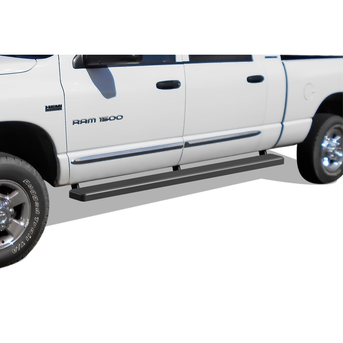 2006-2008 Dodge Ram 1500 Mega Cab\ 2006-2009 Dodge Ram 2500/3500 Mega Cab Stainless Steel With 6061 Aluminum Step Pad Black Finish 6-Inch Door To Door Side Step Istep 6 Inch Ss