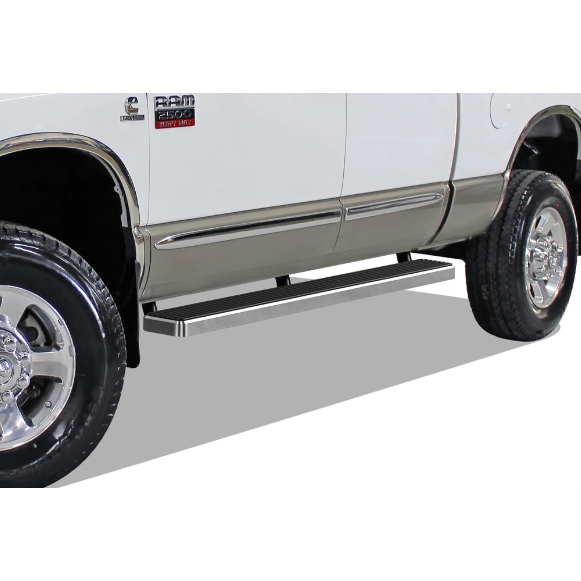 2002-2008 Dodge Ram 1500 Quad Cab\ 2003-2009 Dodge Ram 2500/3500 Quad Cab Stainless Steel With 6061 Aluminum Step Pad Hairline Finish 6-Inch Door To Door Side Step Istep 6 Inch Ss