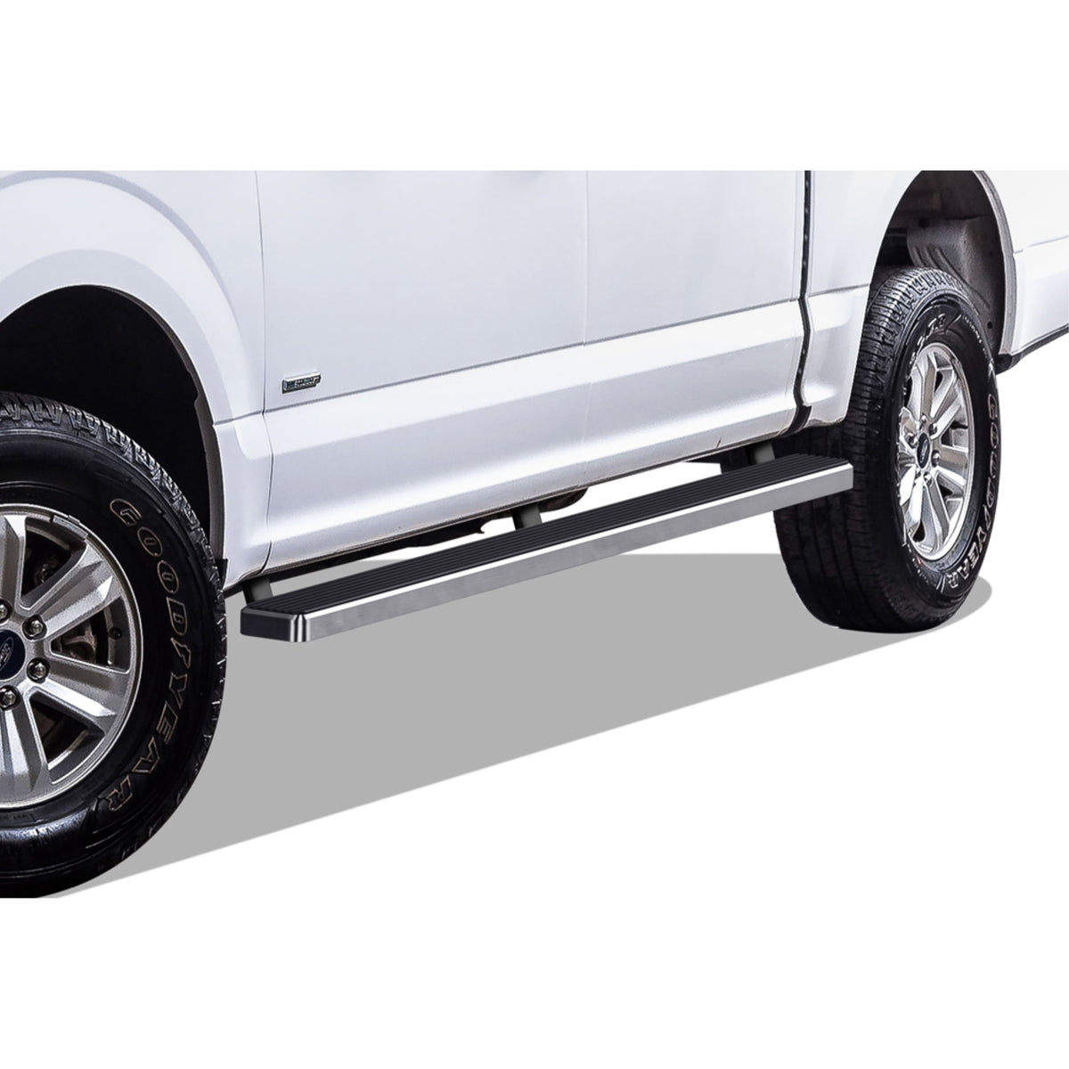 2015-2022 Ford F-150 Supercrew Cab (Excl. 2022 F-150 Lighting Ev)\ 2017-2022 Ford F-250/F-350/F-450/F-550 Super Duty Crew Cab Stainless Steel With 6061 Aluminum Step Pad Hairline Finish 5-Inch Door To Door Side Step Istep 5 Inch Ss
