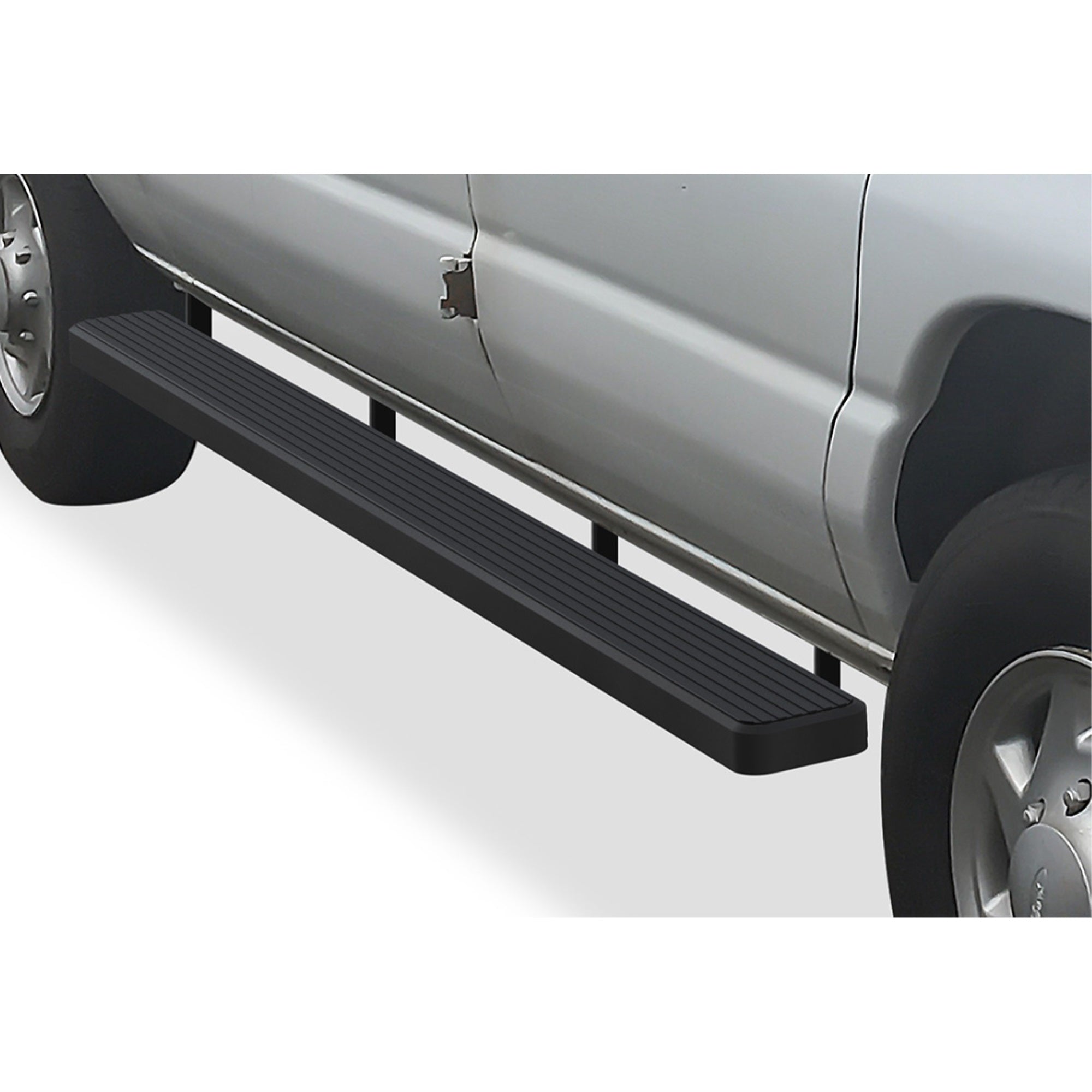 1999-2014 Ford Econoline Van (Full Size) For 3 Door Models Only Stainless Steel With 6061 Aluminum Step Pad Black Finish 5-Inch Van Door To Door Side Step Istep 5 Inch Van Ss