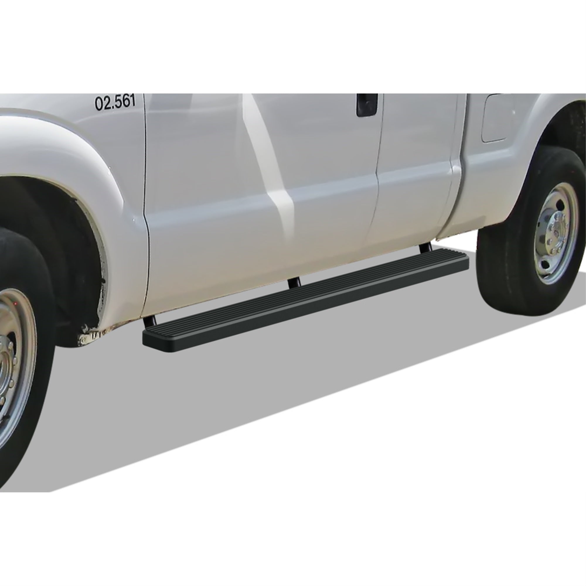1999-2016 Ford F-250/F-350/F-450/F-550 Super Duty Supercab Stainless Steel With 6061 Aluminum Step Pad Black Finish 5-Inch Door To Door Side Step Istep 5 Inch Ss