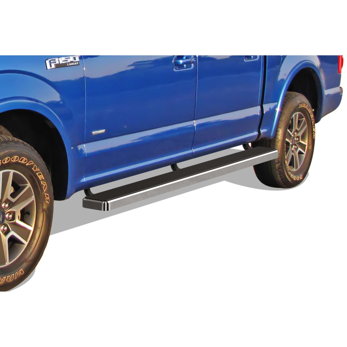 2015-2022 Ford F-150 Supercrew Cab (Excl. 2022 F-150 Lighting Ev)\ 2017-2022 Ford F-250/F-350/F-450/F-550 Super Duty Crew Cab Stainless Steel With 6061 Aluminum Step Pad Hairline Finish 6-Inch Door To Door Side Step Istep 6 Inch Ss
