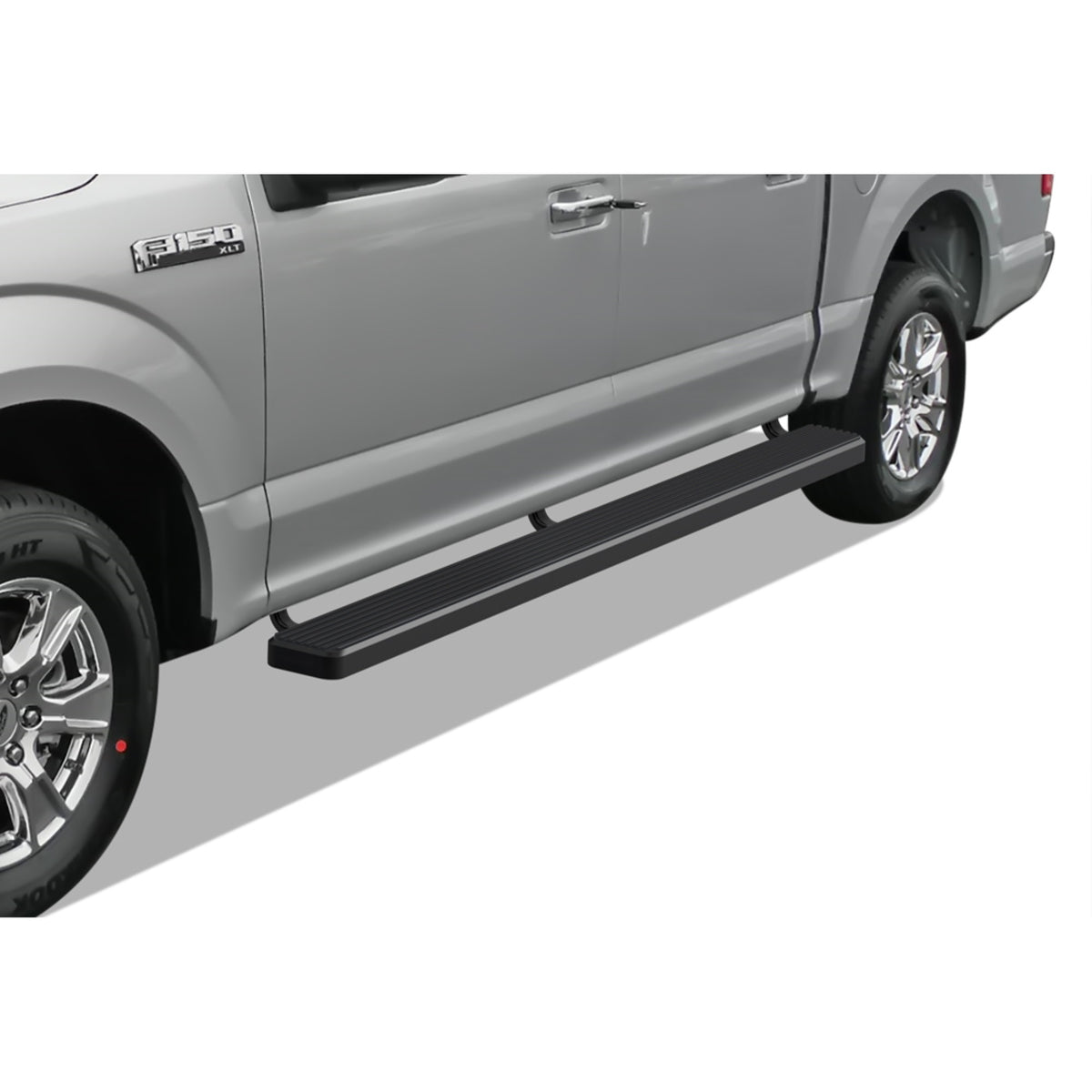 2015-2022 Ford F-150 Supercrew Cab (Excl. 2022 F-150 Lighting Ev)\ 2017-2022 Ford F-250/F-350/F-450/F-550 Super Duty Crew Cab Stainless Steel With 6061 Aluminum Step Pad Black Finish 6-Inch Door To Door Side Step Istep 6 Inch Ss