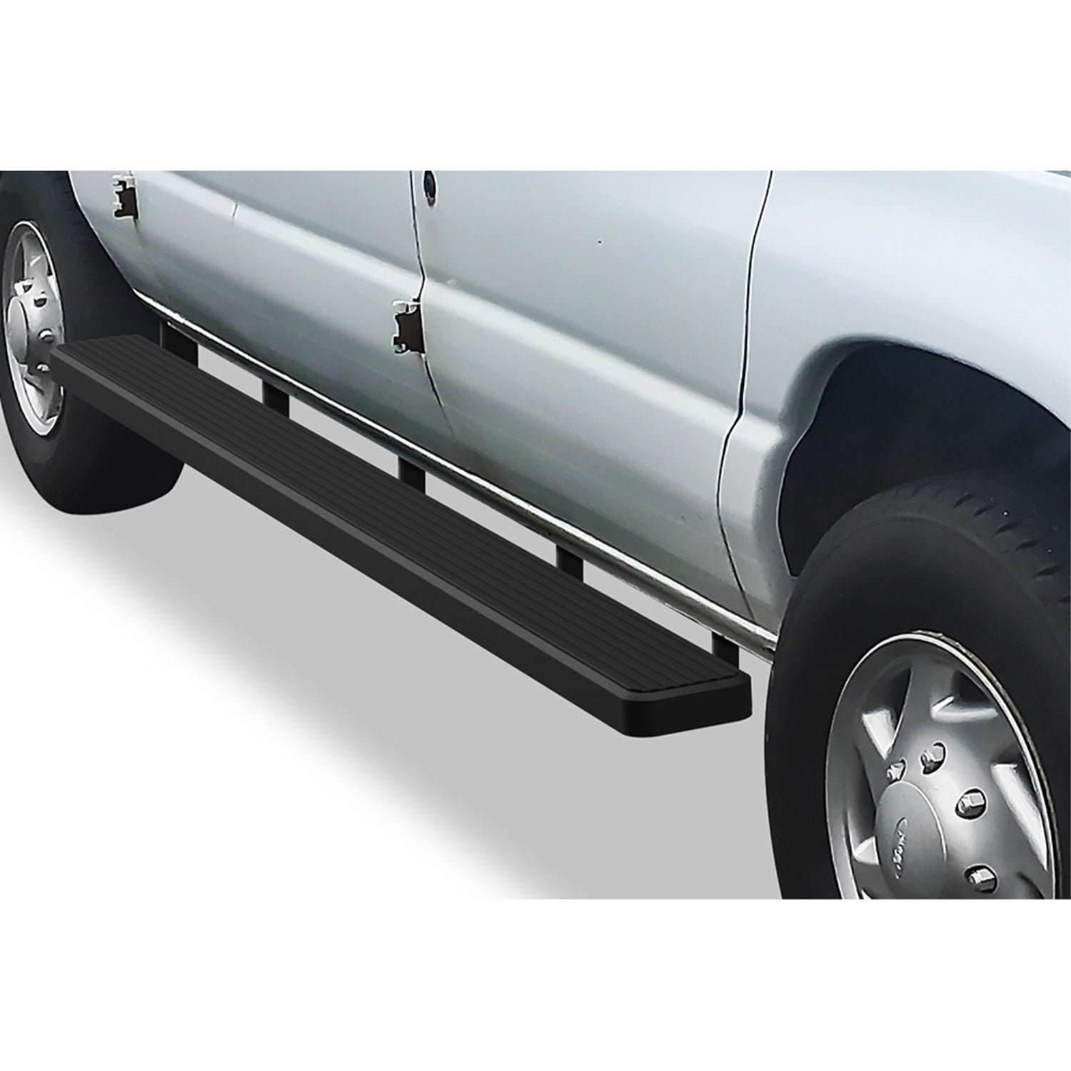 1999-2014 Ford Econoline Van (Full Size) For 3 Door Model Only Stainless Steel With 6061 Aluminum Step Pad Black Finish 6-Inch Van Door To Door Side Step Istep 6 Inch Van Ss