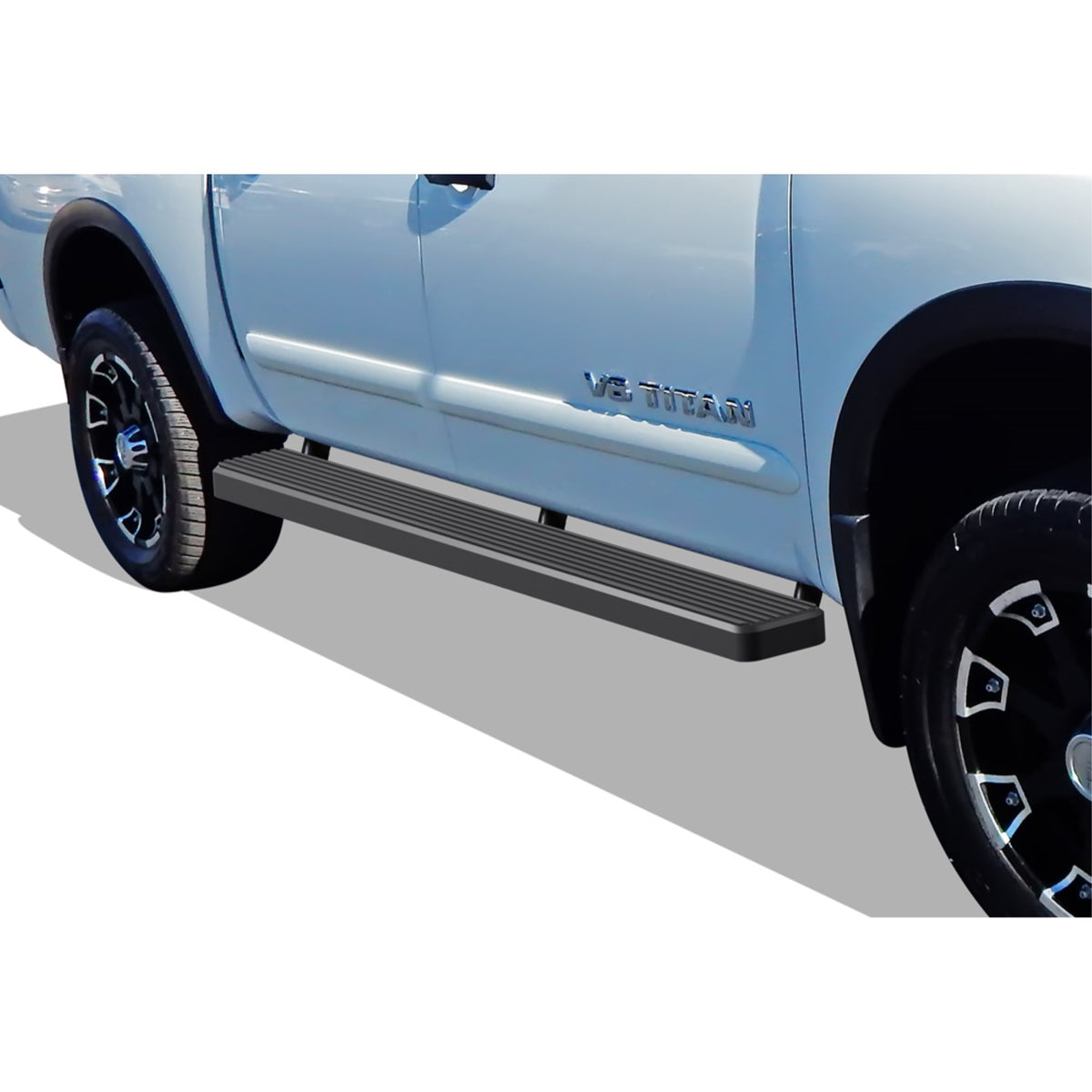 2004-2022 Nissan Titan Crew Cab (Exl. 2016 Models)\ 2016-2022 Nissan Titan Xd Crew Cab Stainless Steel With 6061 Aluminum Step Pad Black Finish 6-Inch Door To Door Side Step Istep 6 Inch Ss