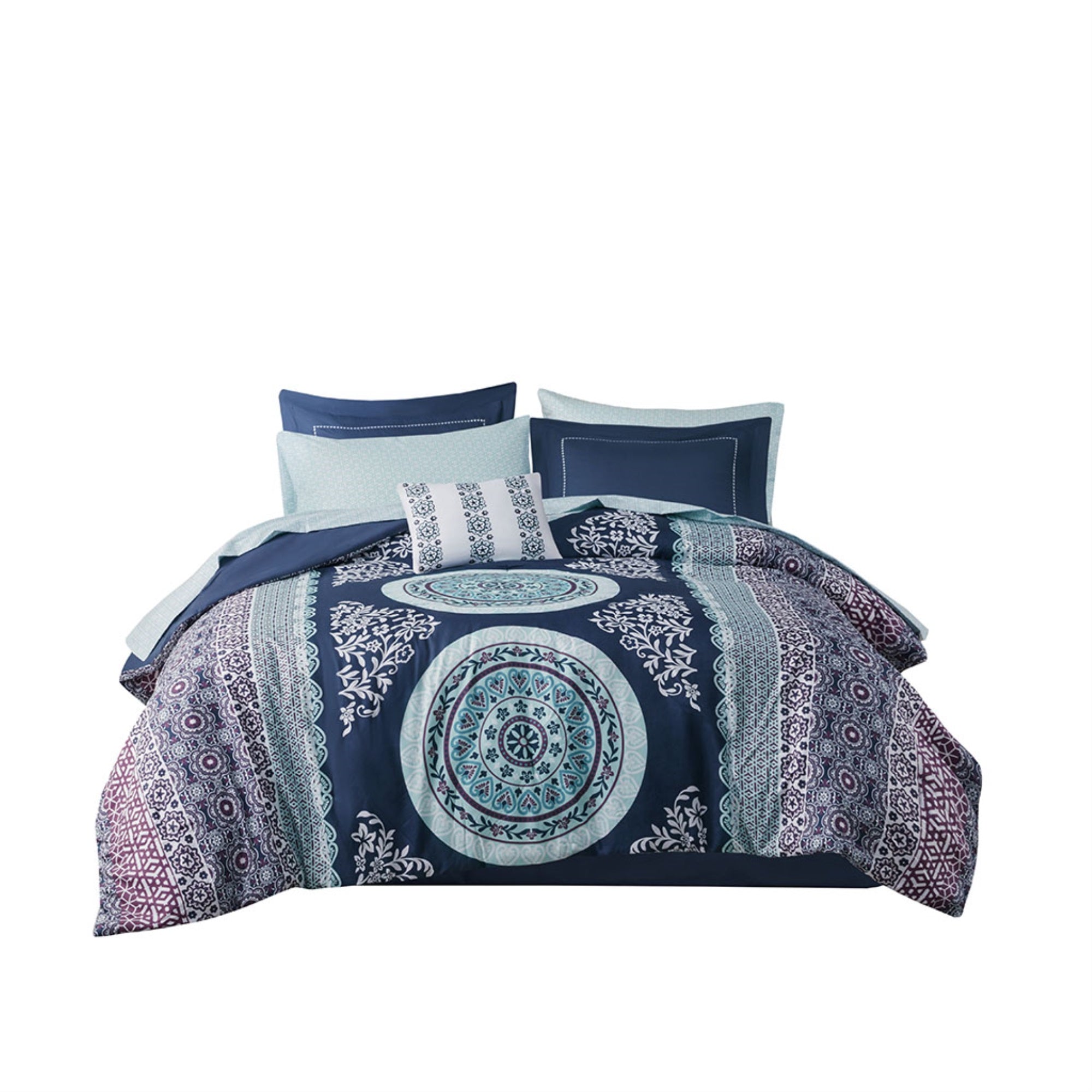 Ergode Boho Comforter Set with Bed Sheets - Vibrant Medallion Print in Navy and Purple - OEKO-TEX Certified - Complete Sheet Set Included - Elegant Bohemian Accents - Twin/TwinXL