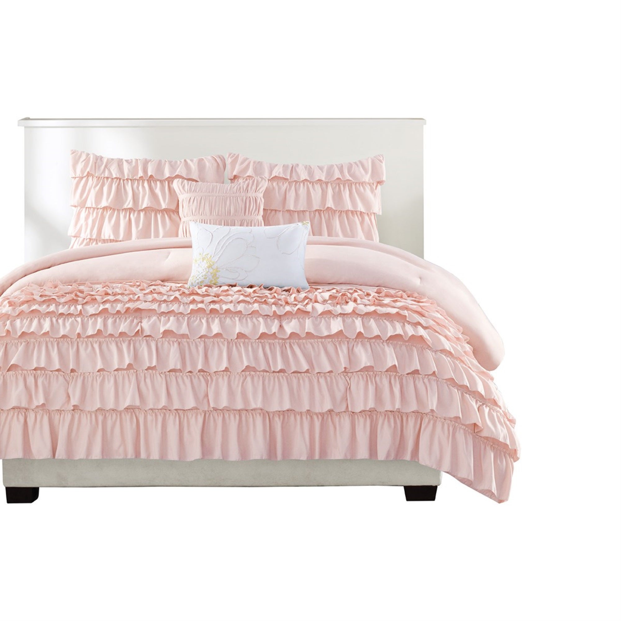 Blush Waterfall Ruffle Comforter Set - 100% Polyester Microfiber, Flowing Ruffles, Solid Microfiber Reverse, Soft Pillow with Brushed Microfiber Cover - Cozy Bedding Ensemble