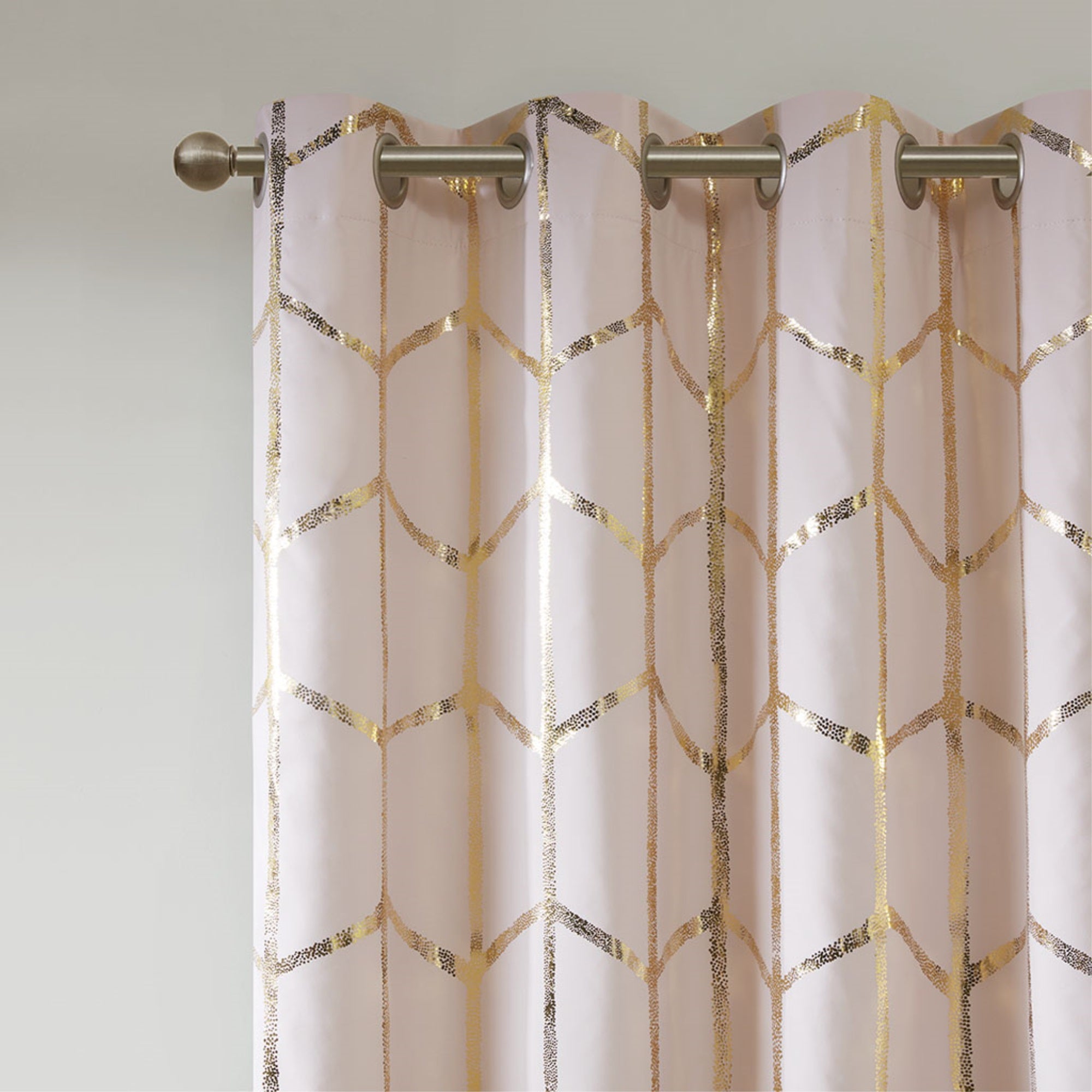 Raina Total Blackout Metallic Print Grommet Top Curtain Panel - Blush/Gold Microfiber with 3pass Liner - Stylish, Elegant Window Treatment for Home Decor