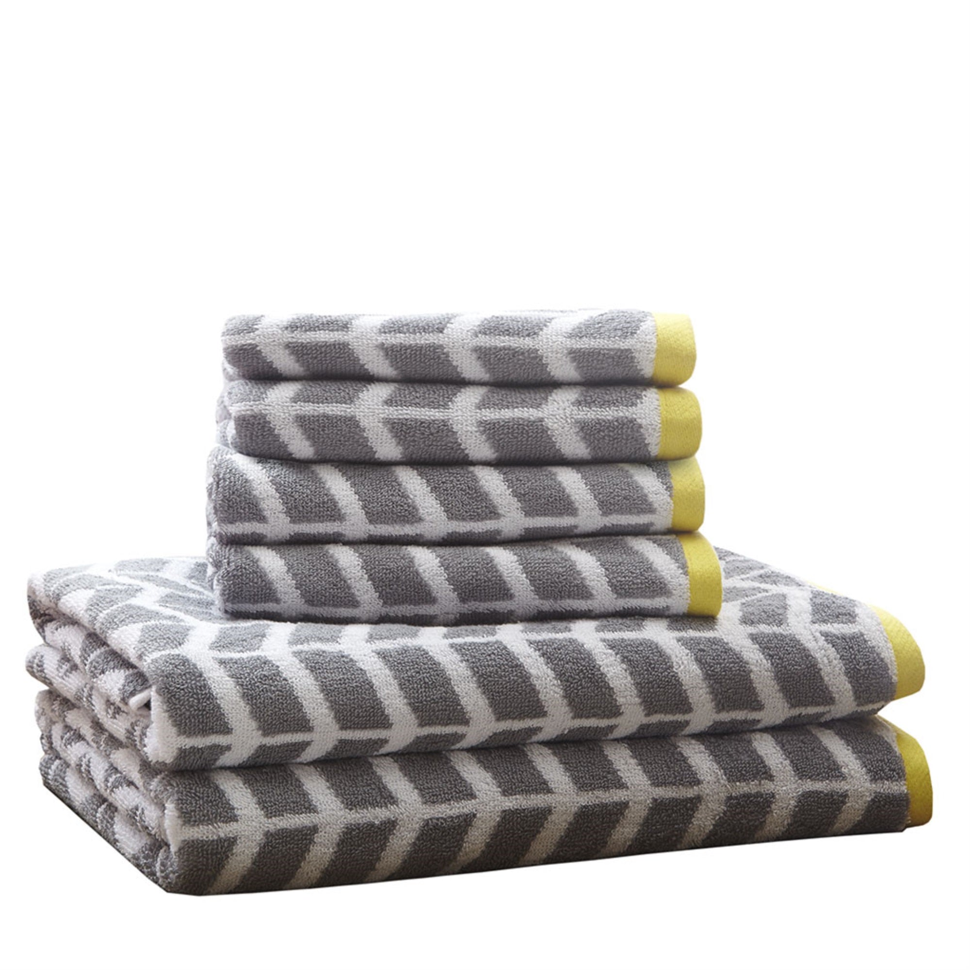Ergode 6 Piece Towel Set - Vibrant & Playful Reversible Design - Highly Absorbent & Quick Drying - Made in Green by OEKO-TEX Certified - Sustainable & Eco-Friendly - Machine Washable - Grey Geometric Print - Enhance Your Bathroom with Style & Color
