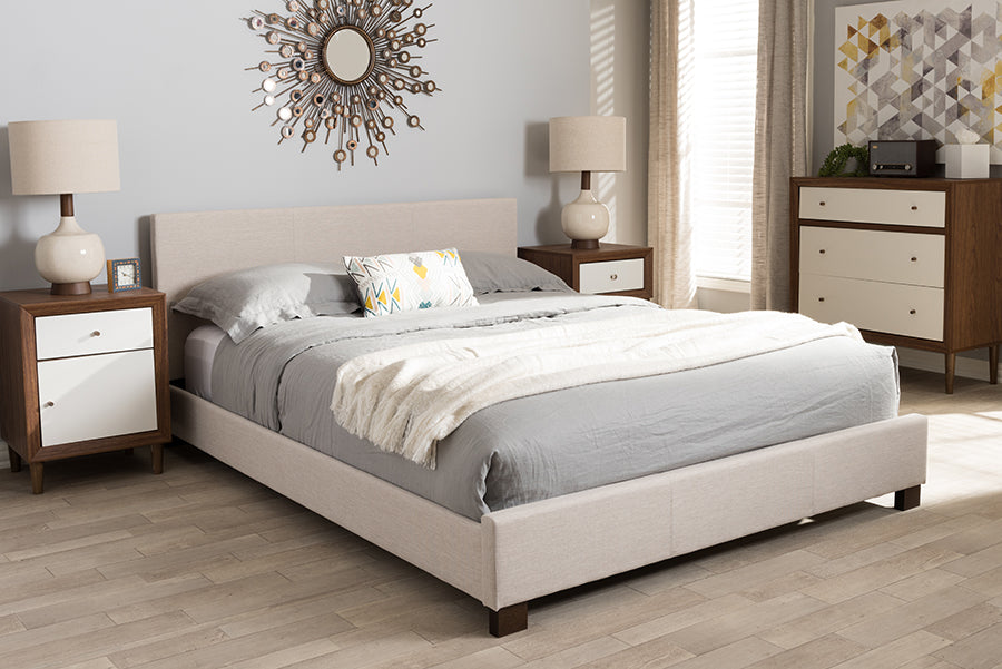 Baxton Studio Elizabeth Modern and Contemporary Beige Fabric Upholstered Panel-Stitched Full Size Platform Bed