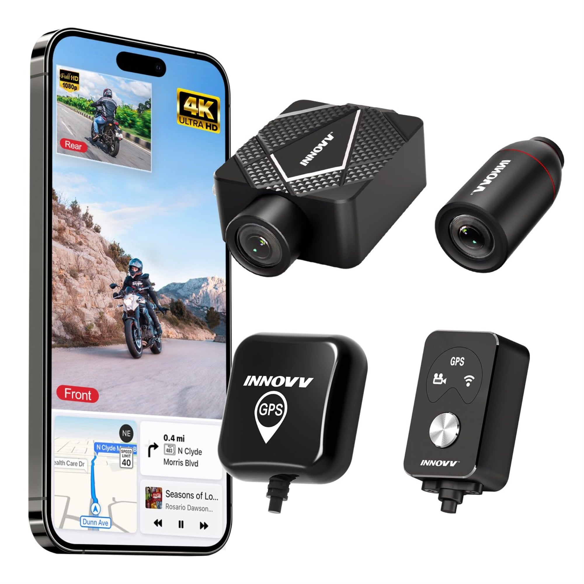 Innovv K5 4K Motorcycle Fitted Camera Motorbike Dual Front & Rear/Back Dash Cam New For 2021