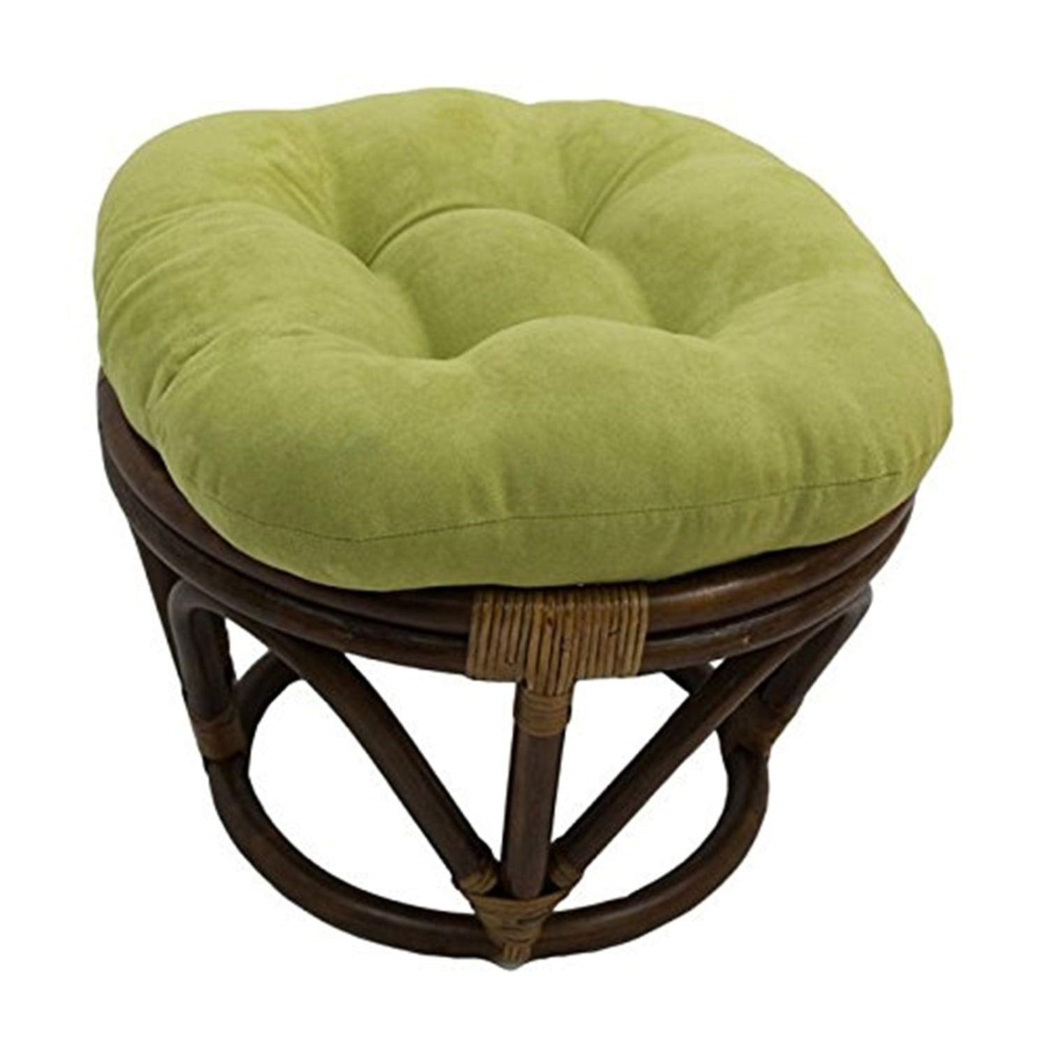 Rattan Ottoman with Micro Suede Cushion -Mojito Lime