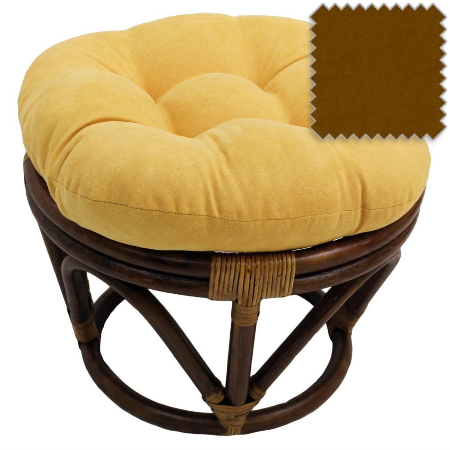 Rattan Ottoman with Micro Suede Cushion -Saddle Brown