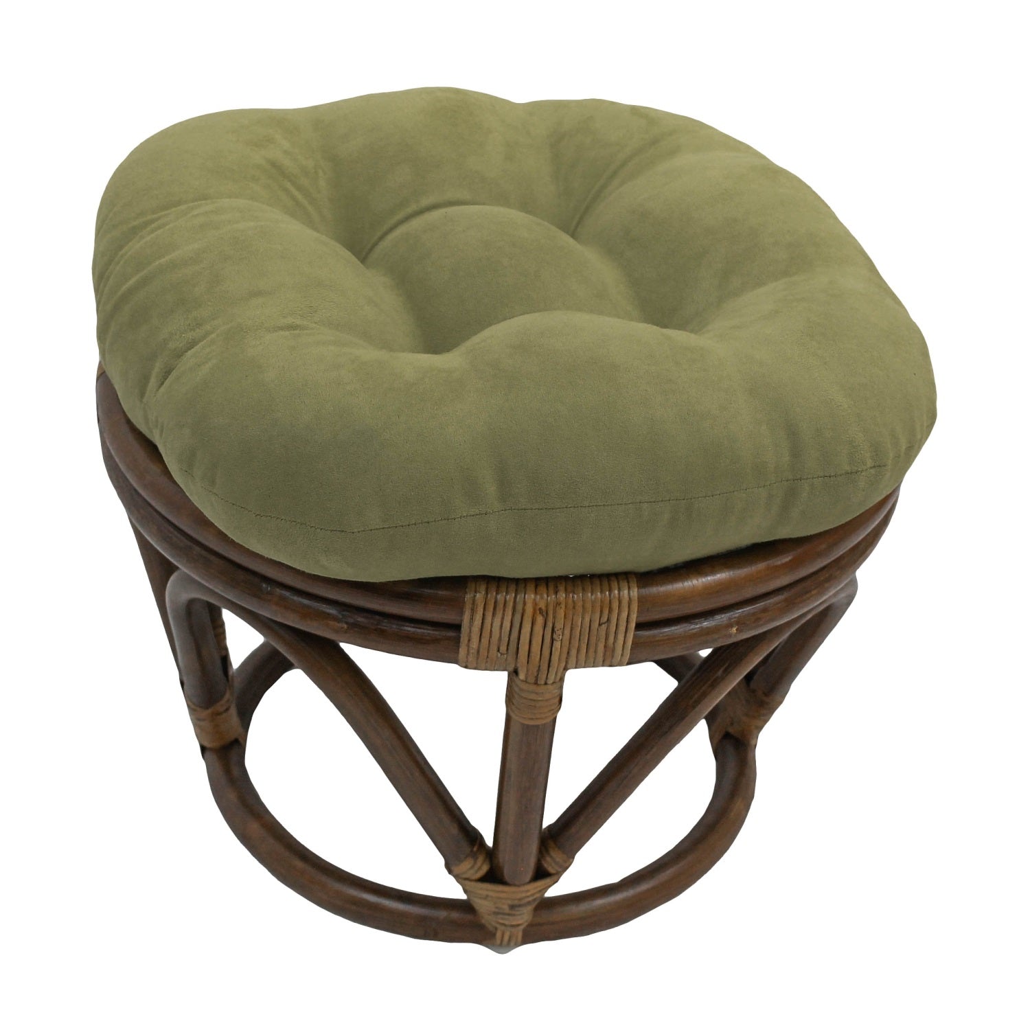 Rattan Ottoman with Micro Suede Cushion -Sage