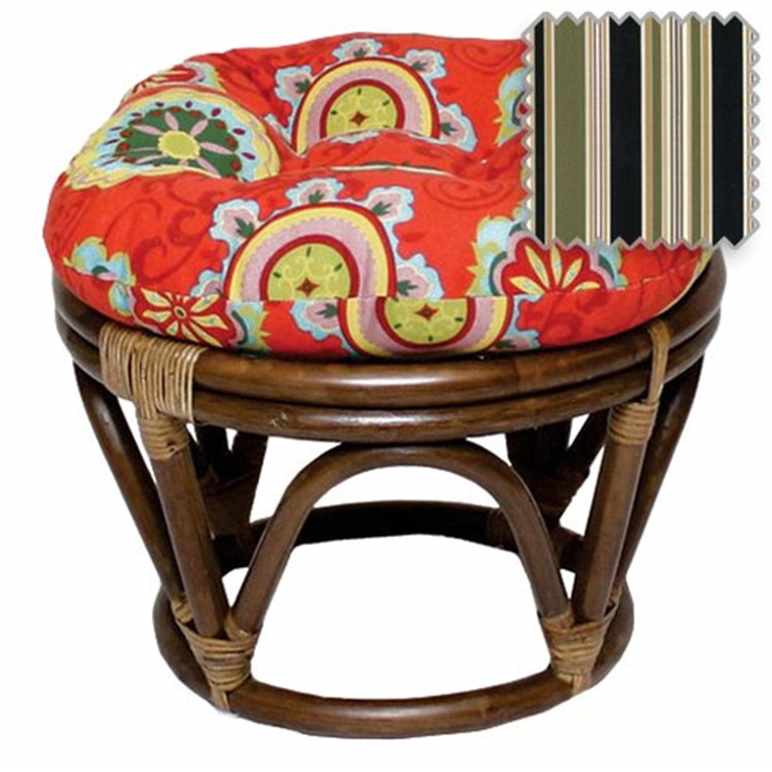 Rattan Ottoman with Outdoor Fabric Cushion -Eastbay Onyx