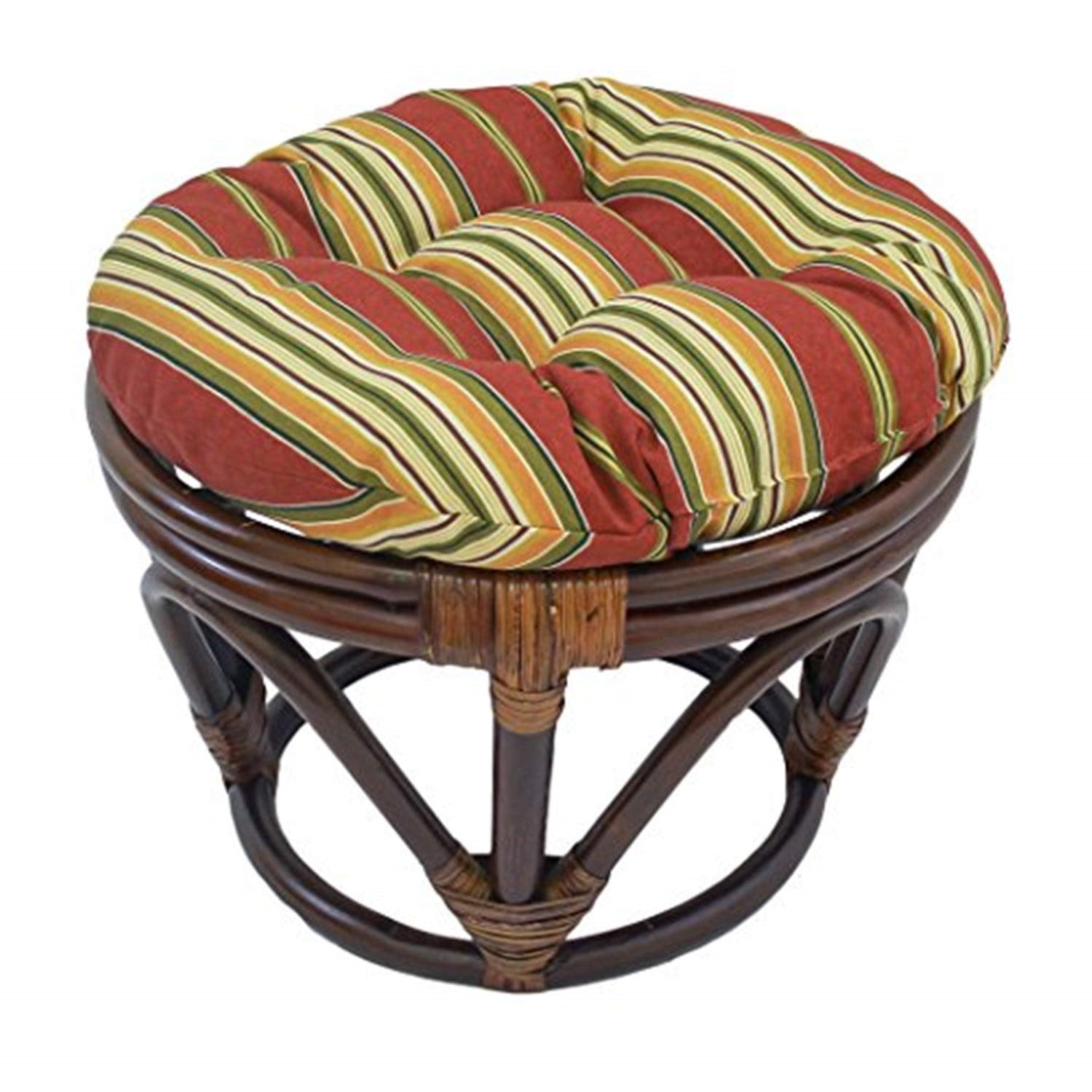 Rattan Ottoman with Outdoor Fabric Cushion -Kingsley Stripe