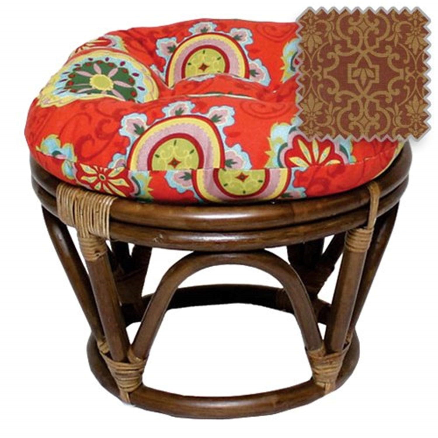 Rattan Ottoman with Outdoor Fabric Cushion -Vanya Paprika