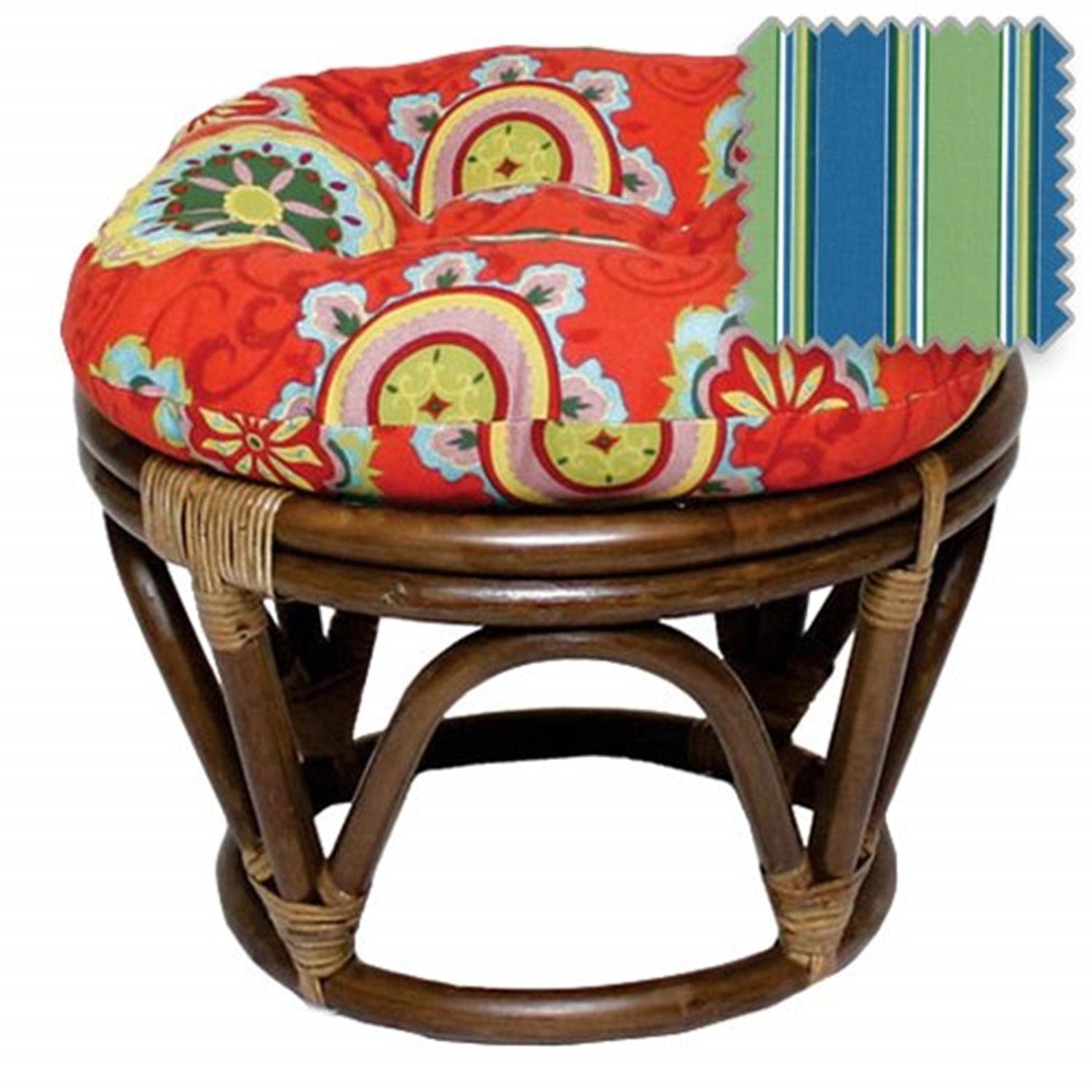 Rattan Ottoman with Outdoor Fabric Cushion -Haliwell Caribbean