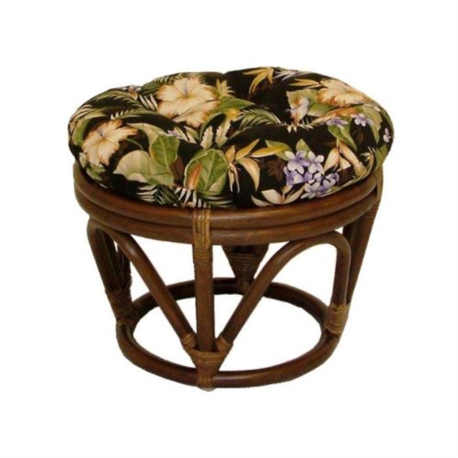 Rattan Ottoman with Outdoor Fabric Cushion -Tropique Raven
