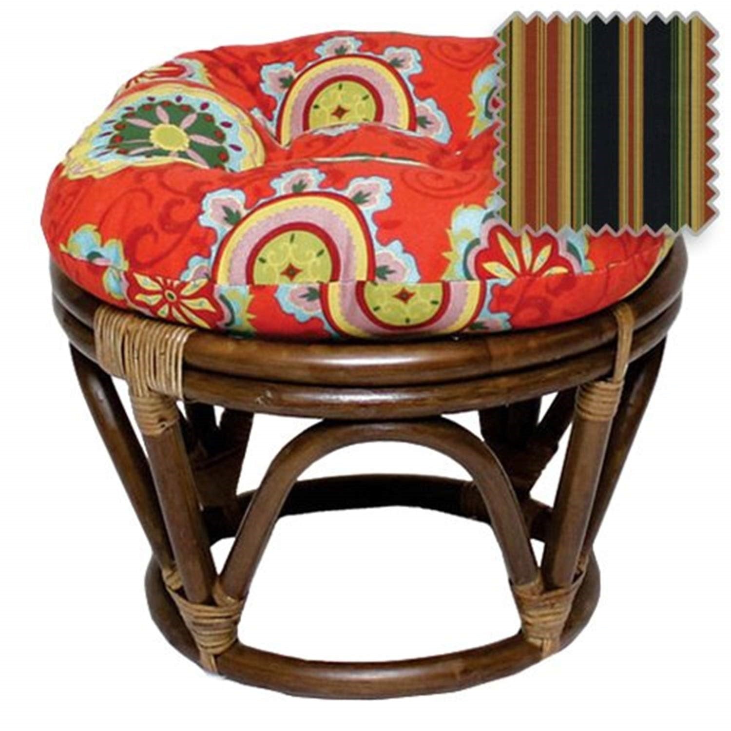 Rattan Ottoman with Outdoor Fabric Cushion -Lyndhurst Raven