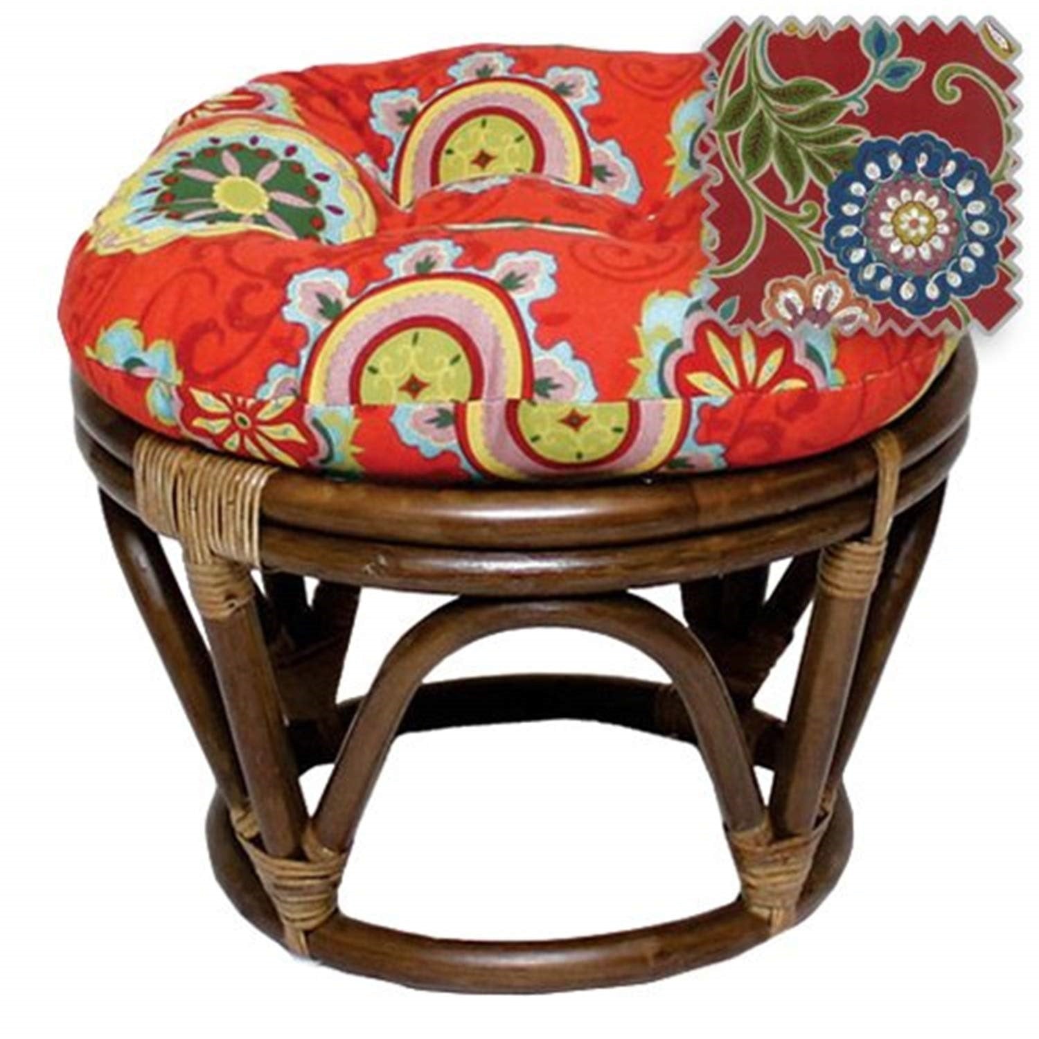 Rattan Ottoman with Outdoor Fabric Cushion -Alenia Pompeli