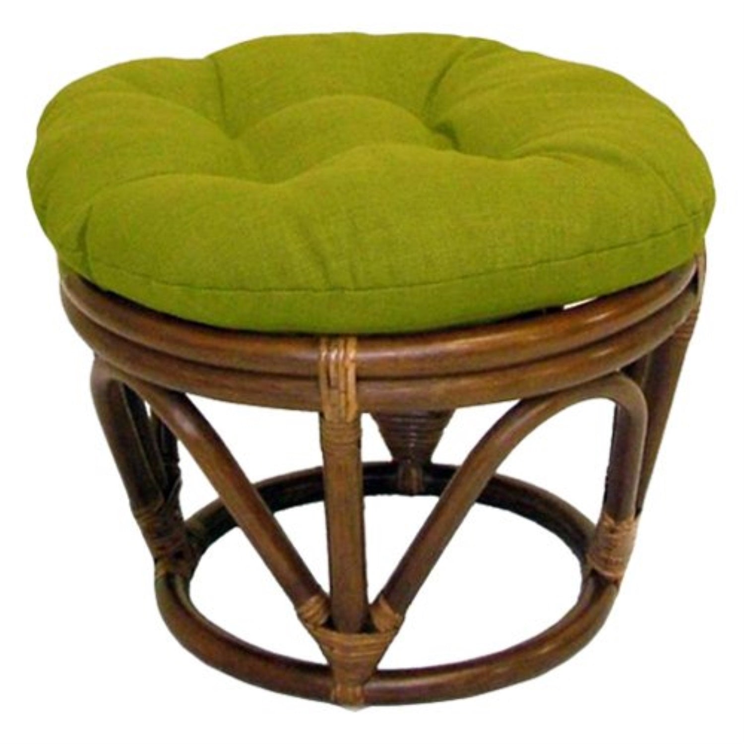 Rattan Ottoman with Outdoor Fabric Cushion -Lime
