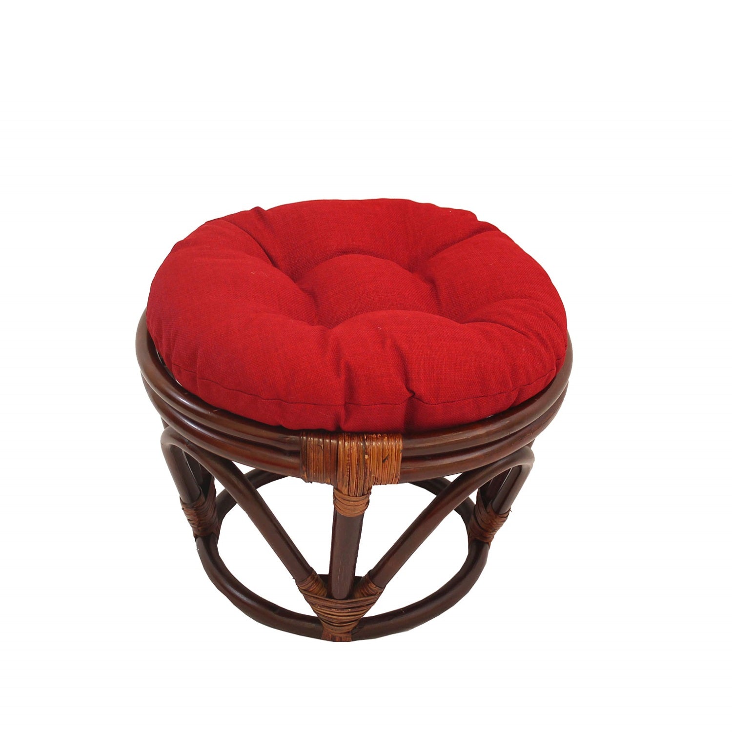 Rattan Ottoman with Outdoor Fabric Cushion -Paprika