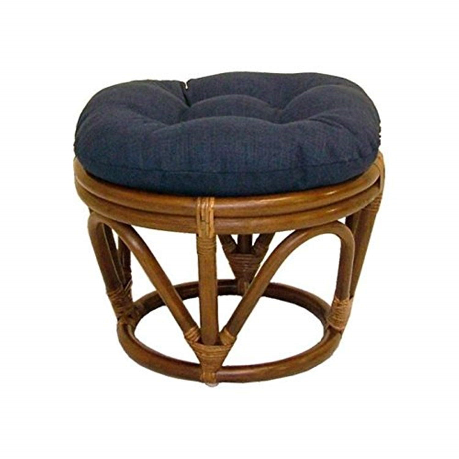 Rattan Ottoman with Outdoor Fabric Cushion -Azul