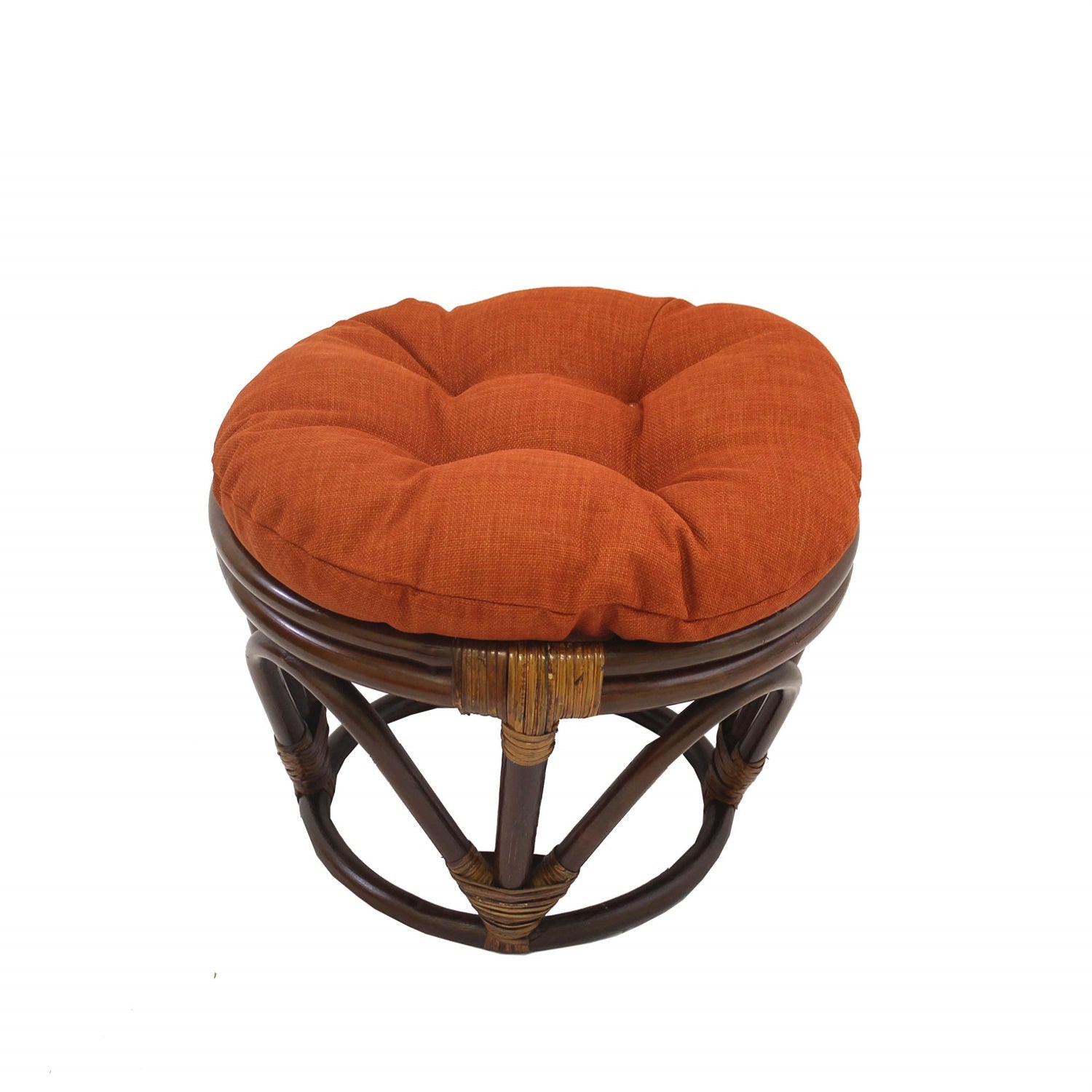 Rattan Ottoman with Outdoor Fabric Cushion -Cinnamon