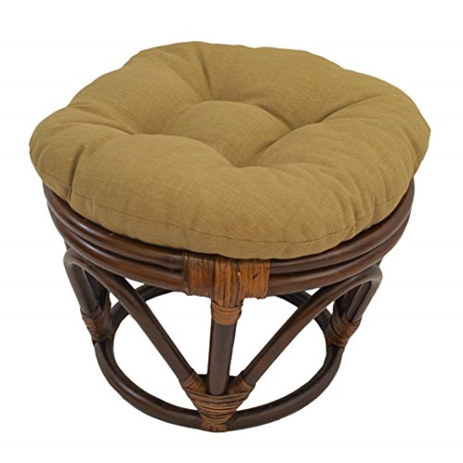 Rattan Ottoman with Outdoor Fabric Cushion -Wheat
