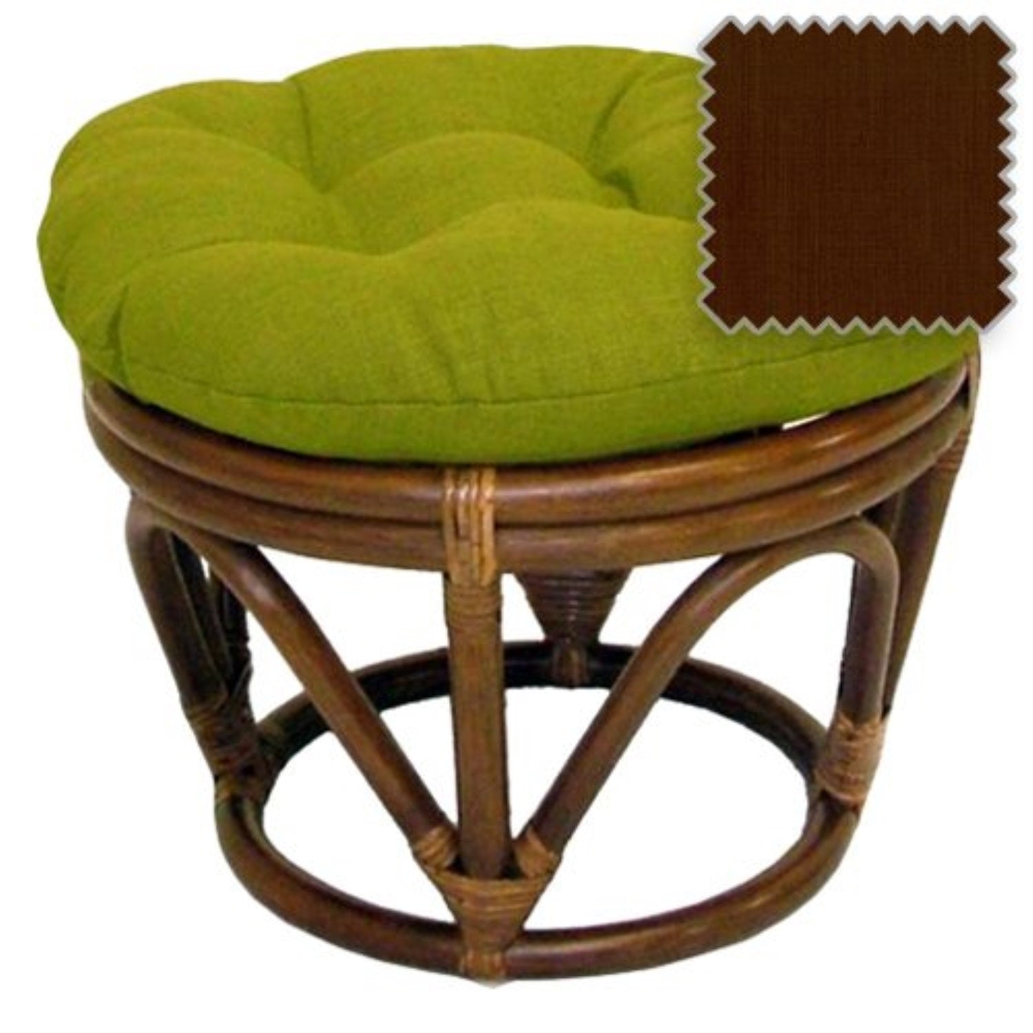 Rattan Ottoman with Outdoor Fabric Cushion -Cocoa