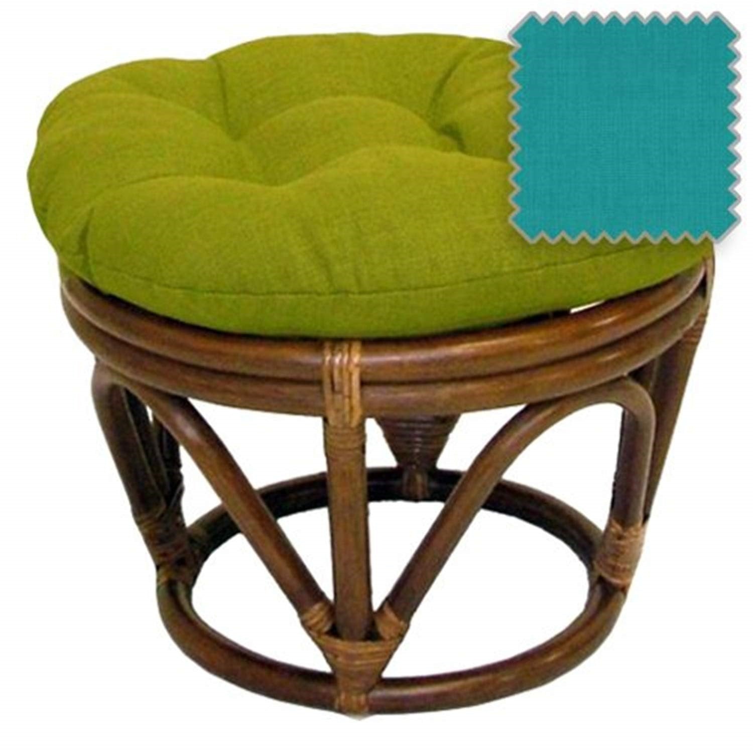 Rattan Ottoman with Outdoor Fabric Cushion -Aqua Blue