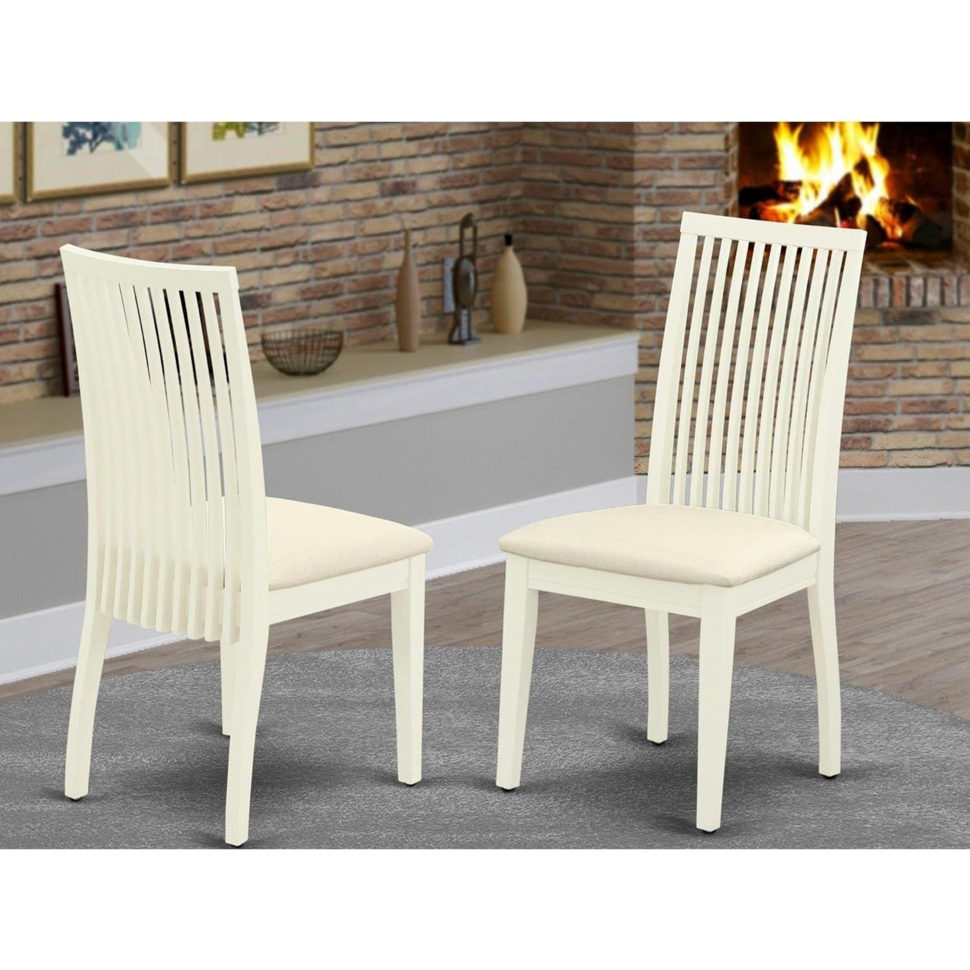 East West Furniture Ipc-Lwh-C Ipswich Dining Chairs - Linen Fabric Upholstered Wood Chairs, Set Of 2, Linen White