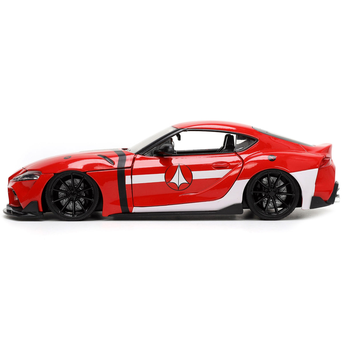 2020 Toyota Supra Red With Graphics And Miriya Sterling Diecast Figurine 'Robotech' 'Hollywood Rides' Series 1/24 Diecast Model Car By Jada