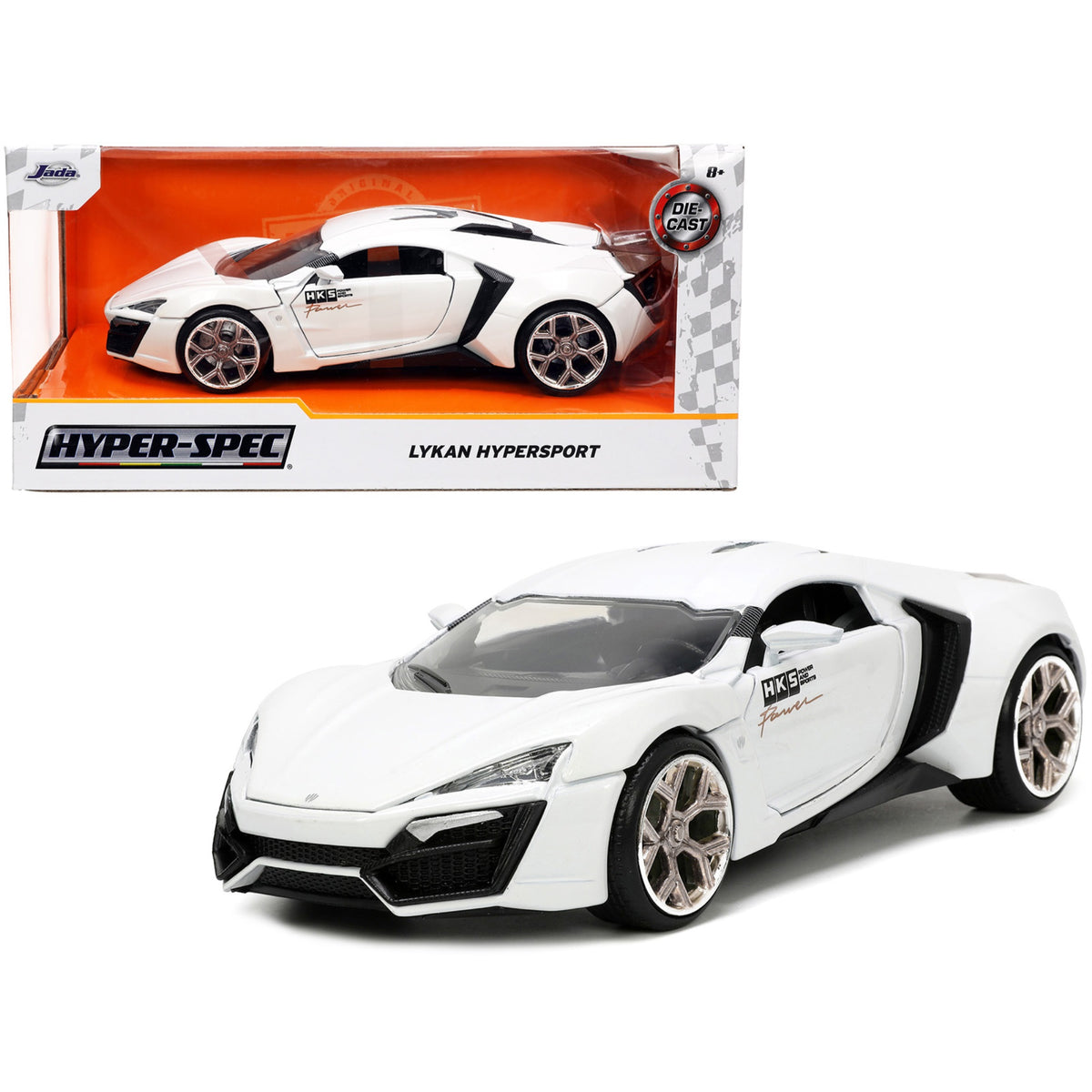 Lykan Hypersport White With Bronze Metallic Rear Spoiler 'Hks' 'Hyper-Spec' Series 1/24 Diecast Model Car By Jada